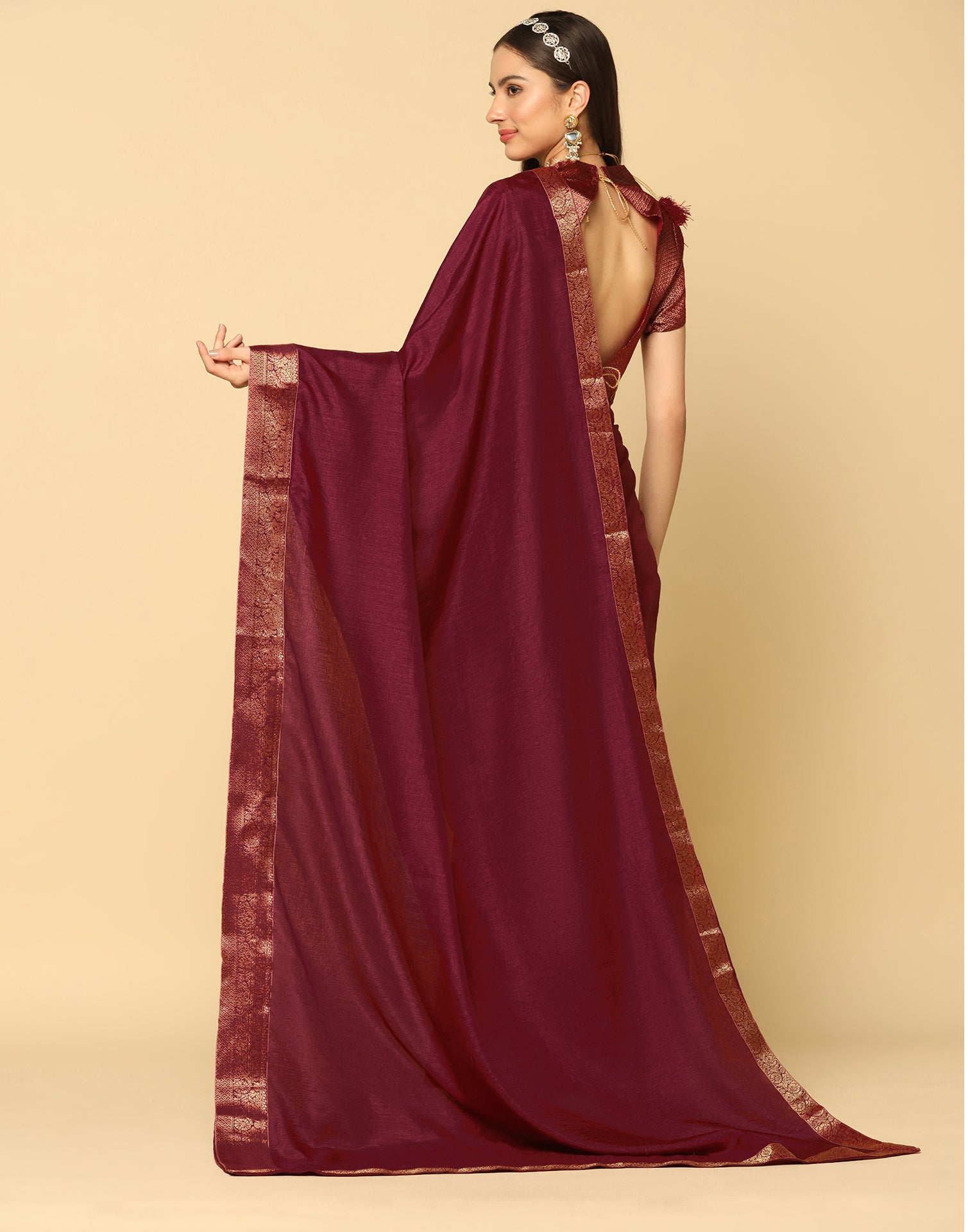 Maroon Plain Silk Saree | Sudathi
