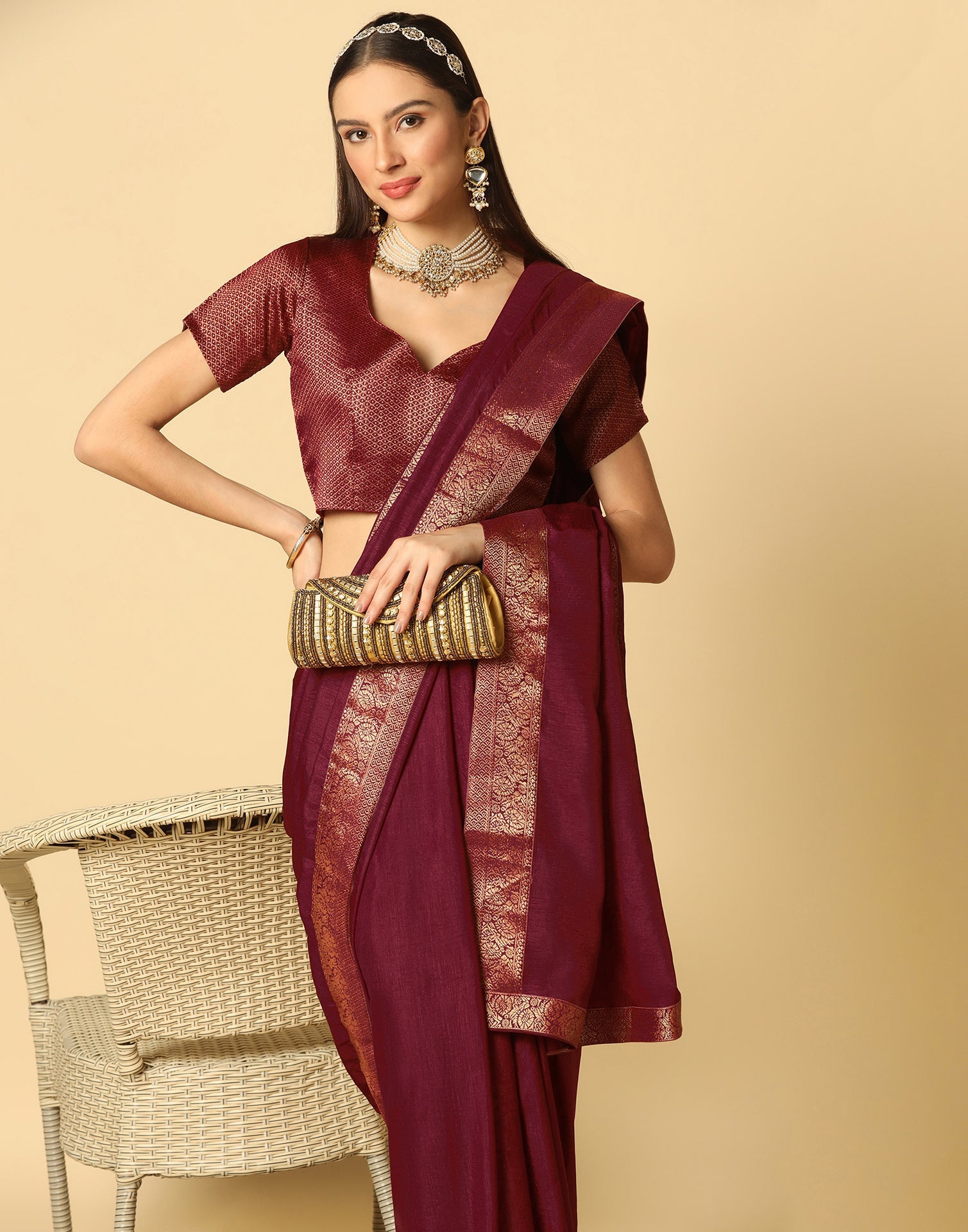 Maroon Plain Silk Saree | Sudathi