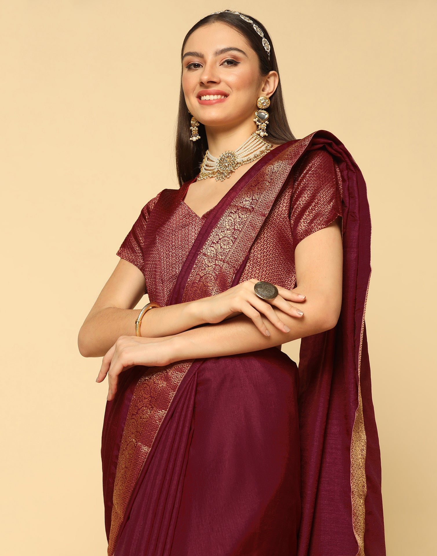 Maroon Plain Silk Saree | Sudathi
