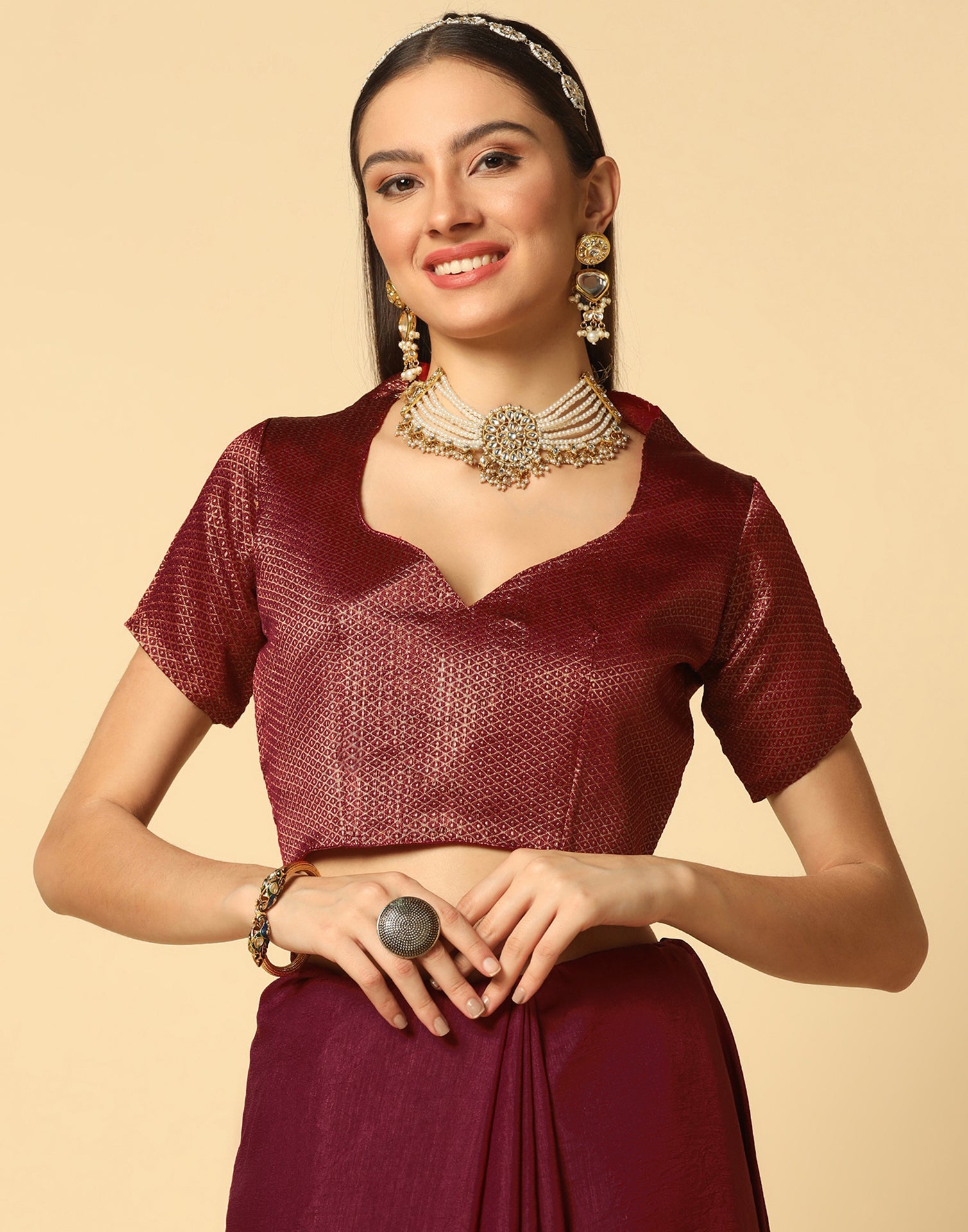 Maroon Plain Silk Saree | Sudathi