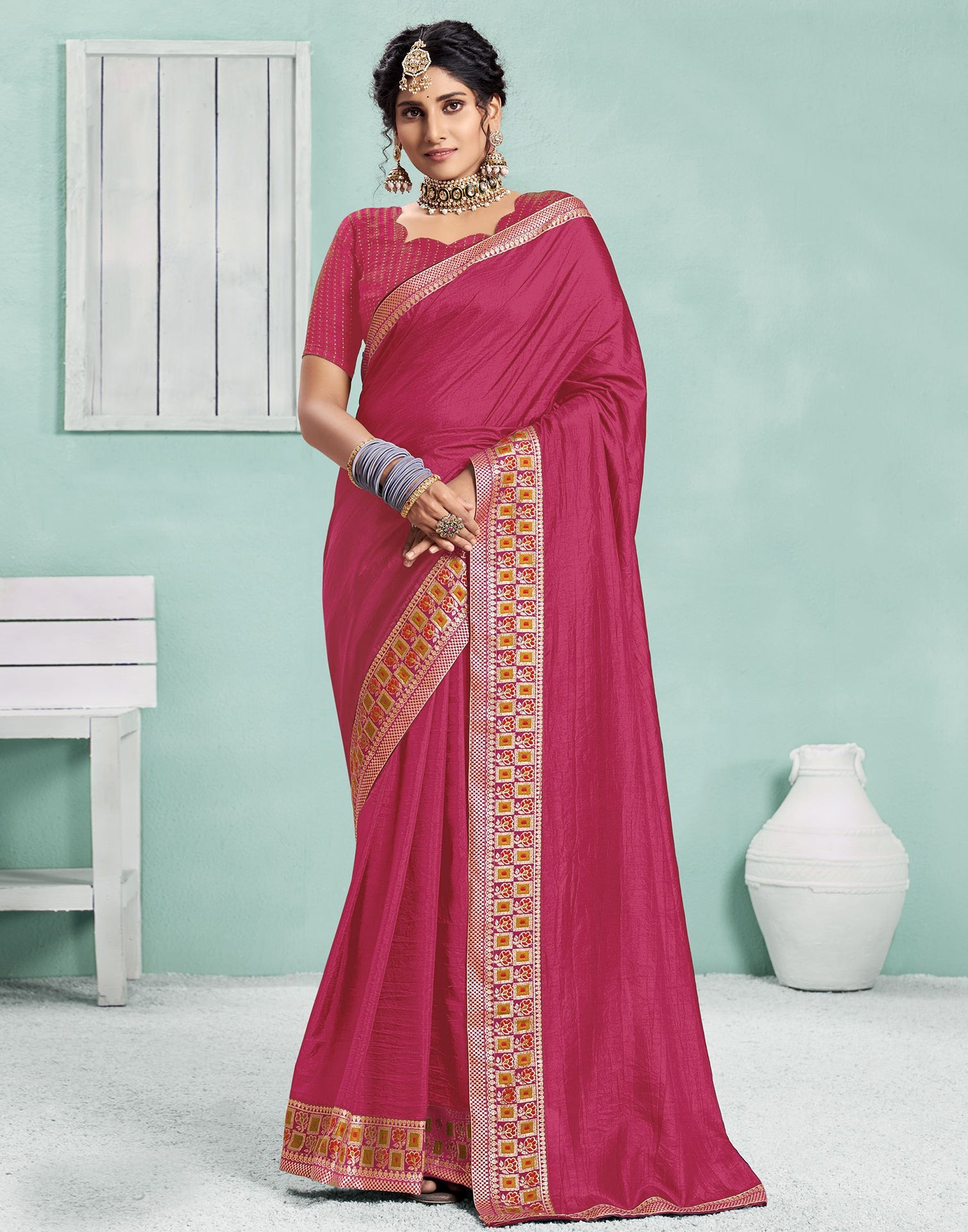Pink Plain Silk Saree | Sudathi