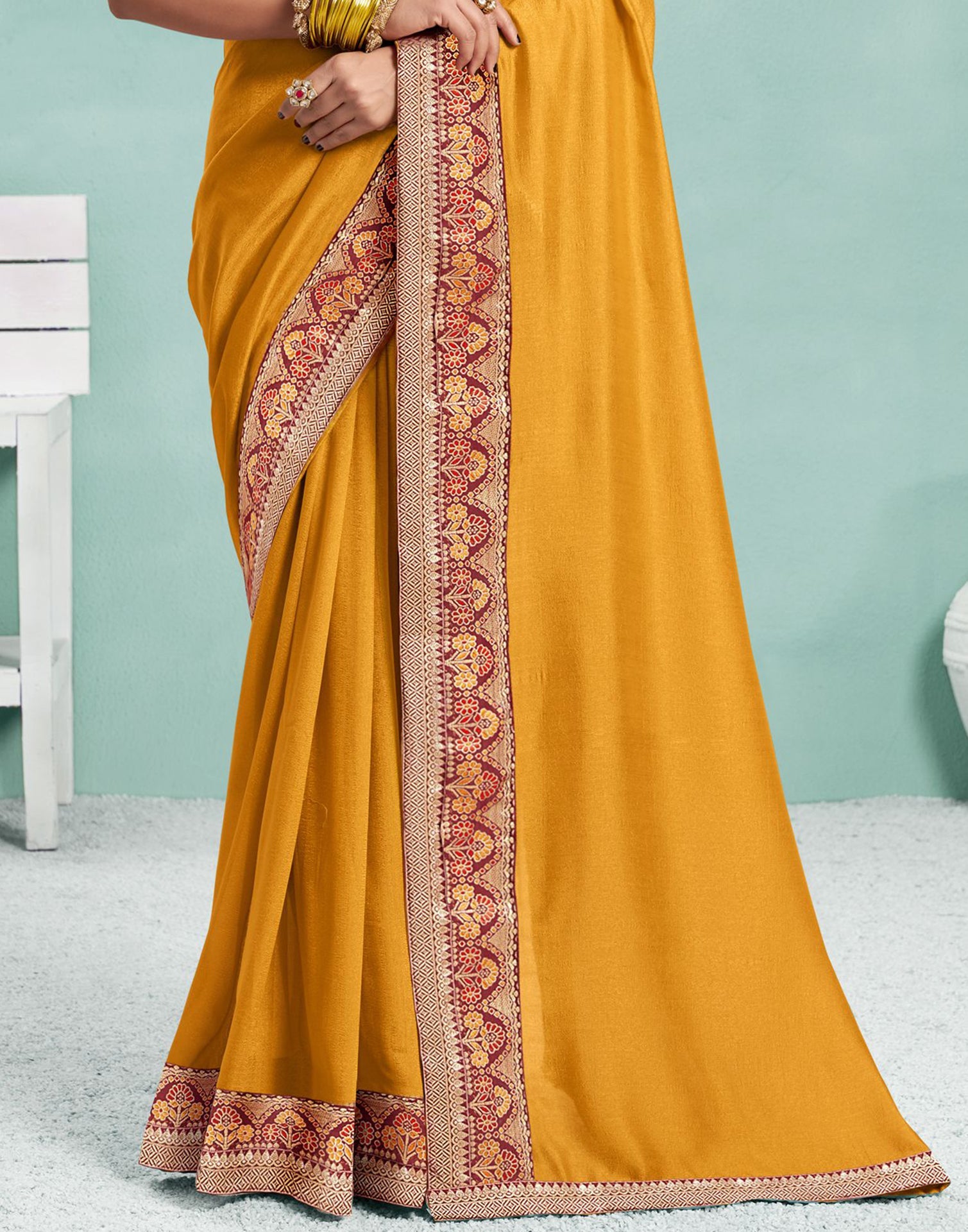 Turmeric Yellow Plain Silk Saree | Sudathi