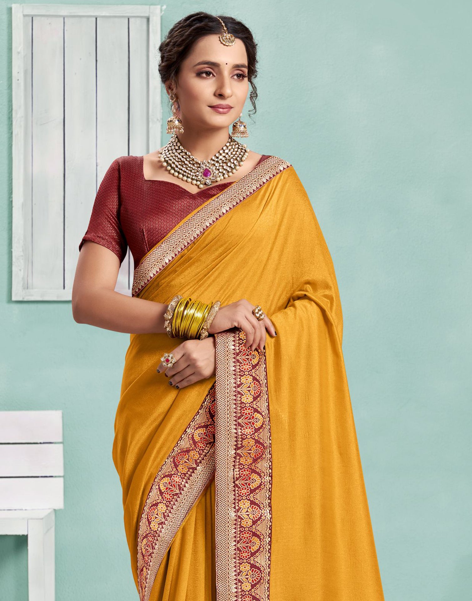 Turmeric Yellow Plain Silk Saree | Sudathi