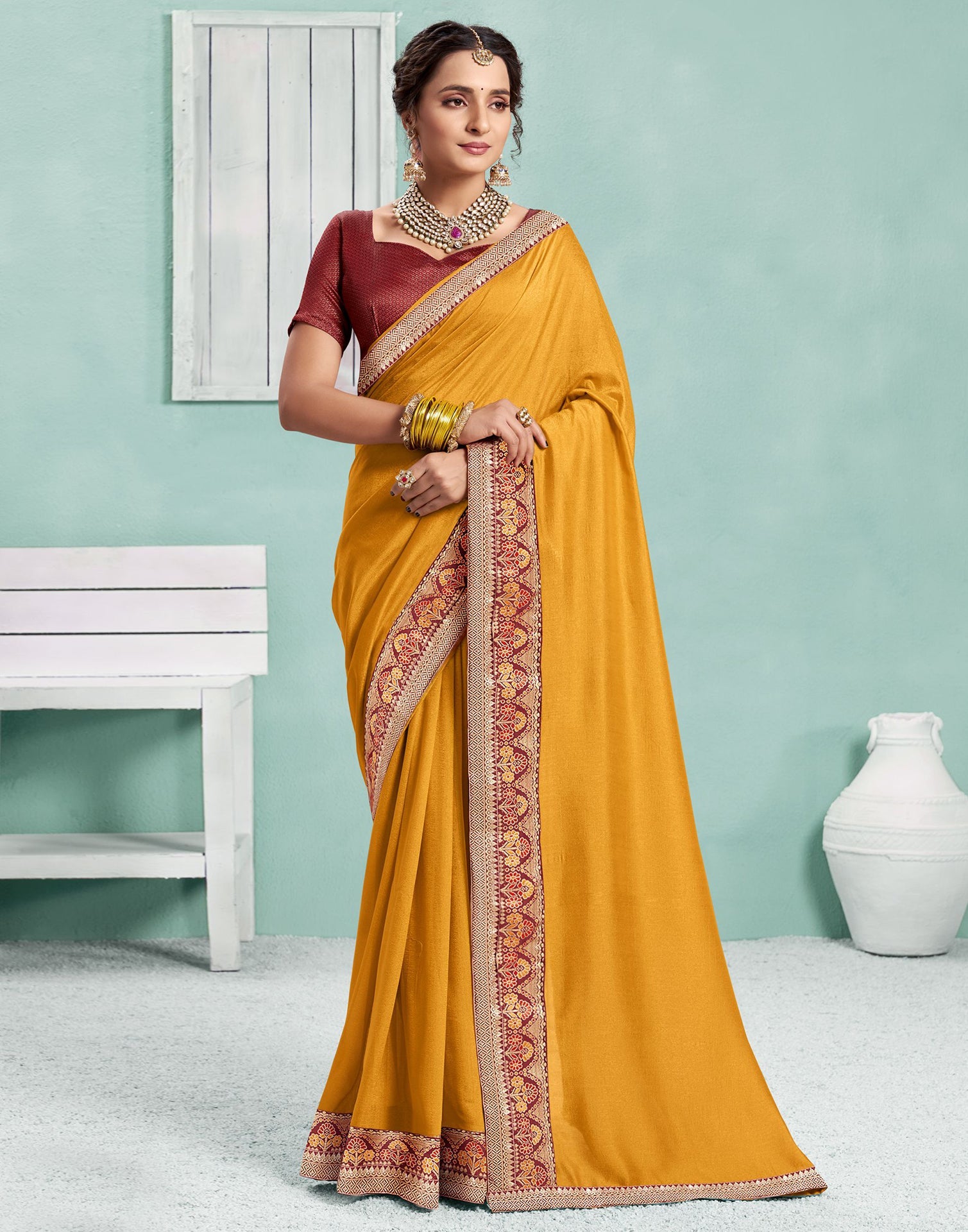Turmeric Yellow Plain Silk Saree | Sudathi