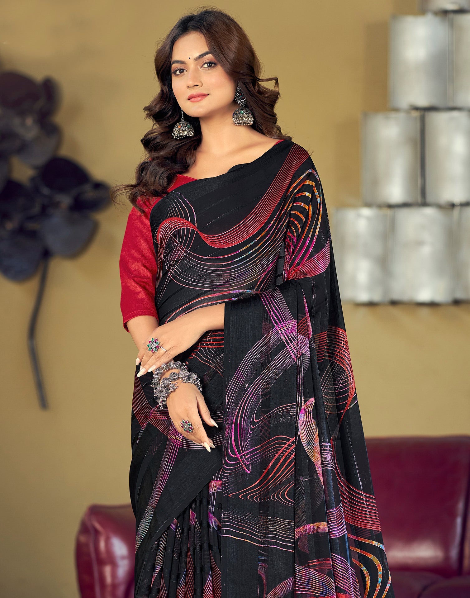 Black Printed Chiffon Saree | Sudathi