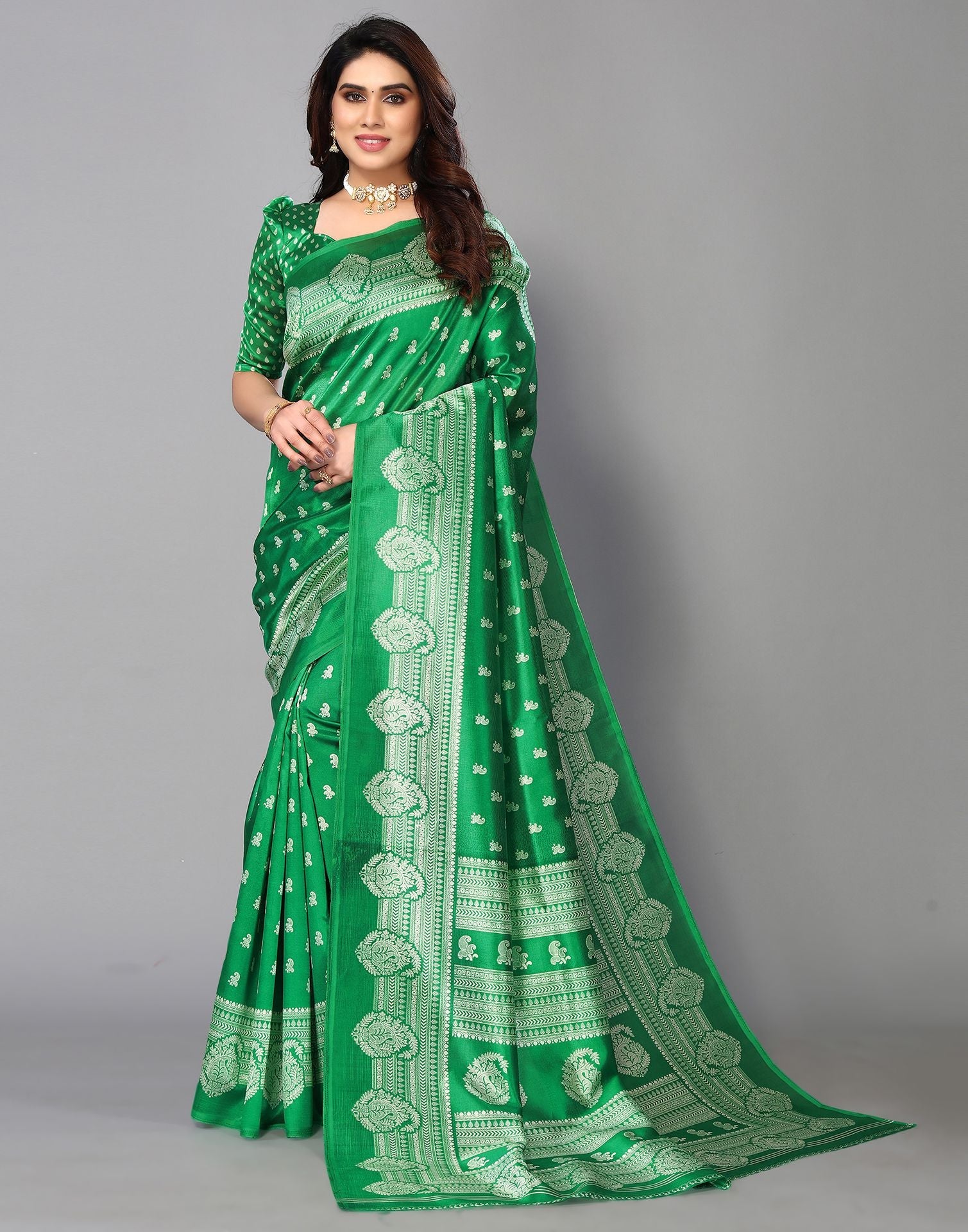Green Silk Printed Saree | Sudathi