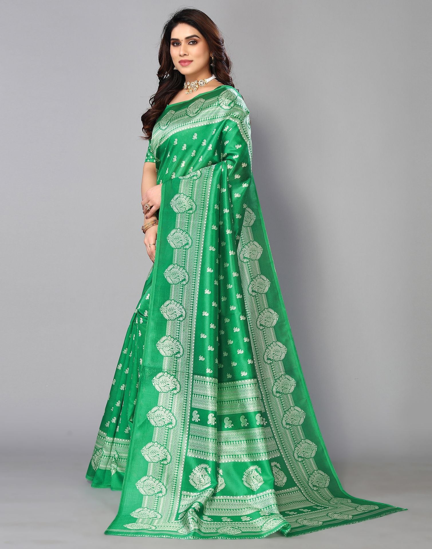 Green Silk Printed Saree | Sudathi
