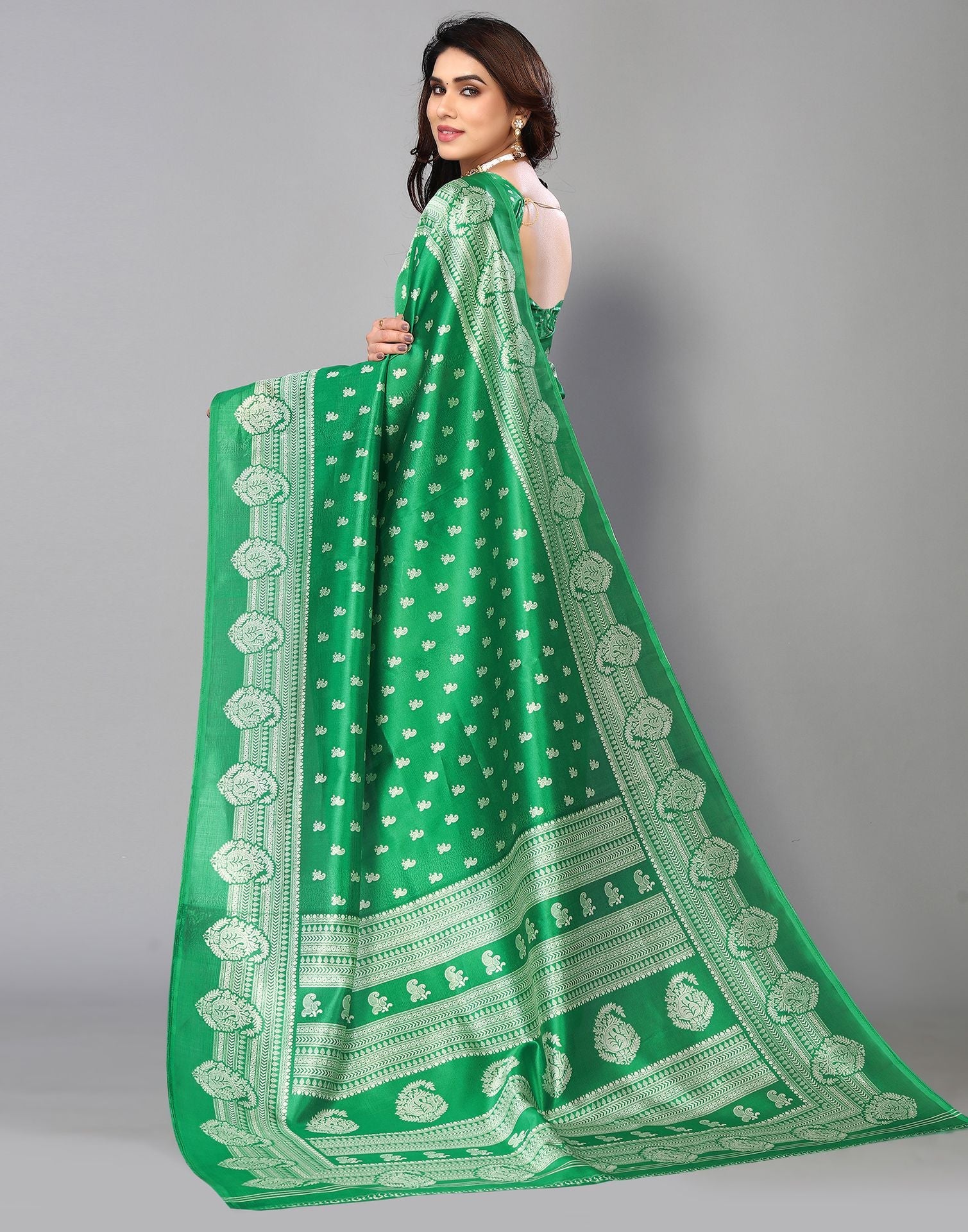 Green Silk Printed Saree | Sudathi