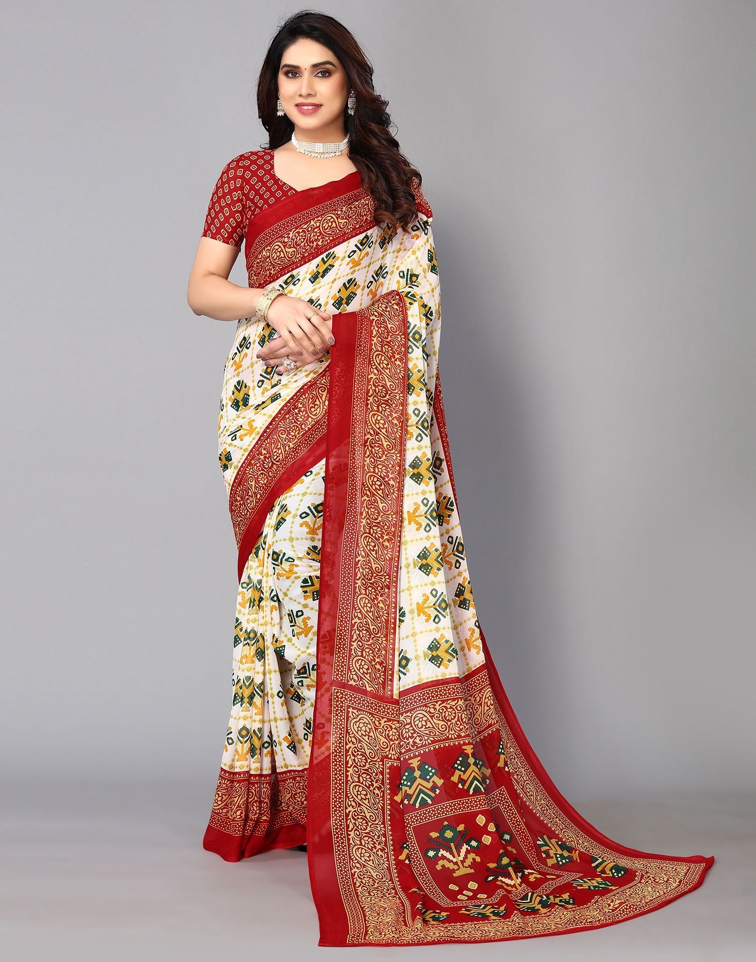 White Printed Saree | Sudathi