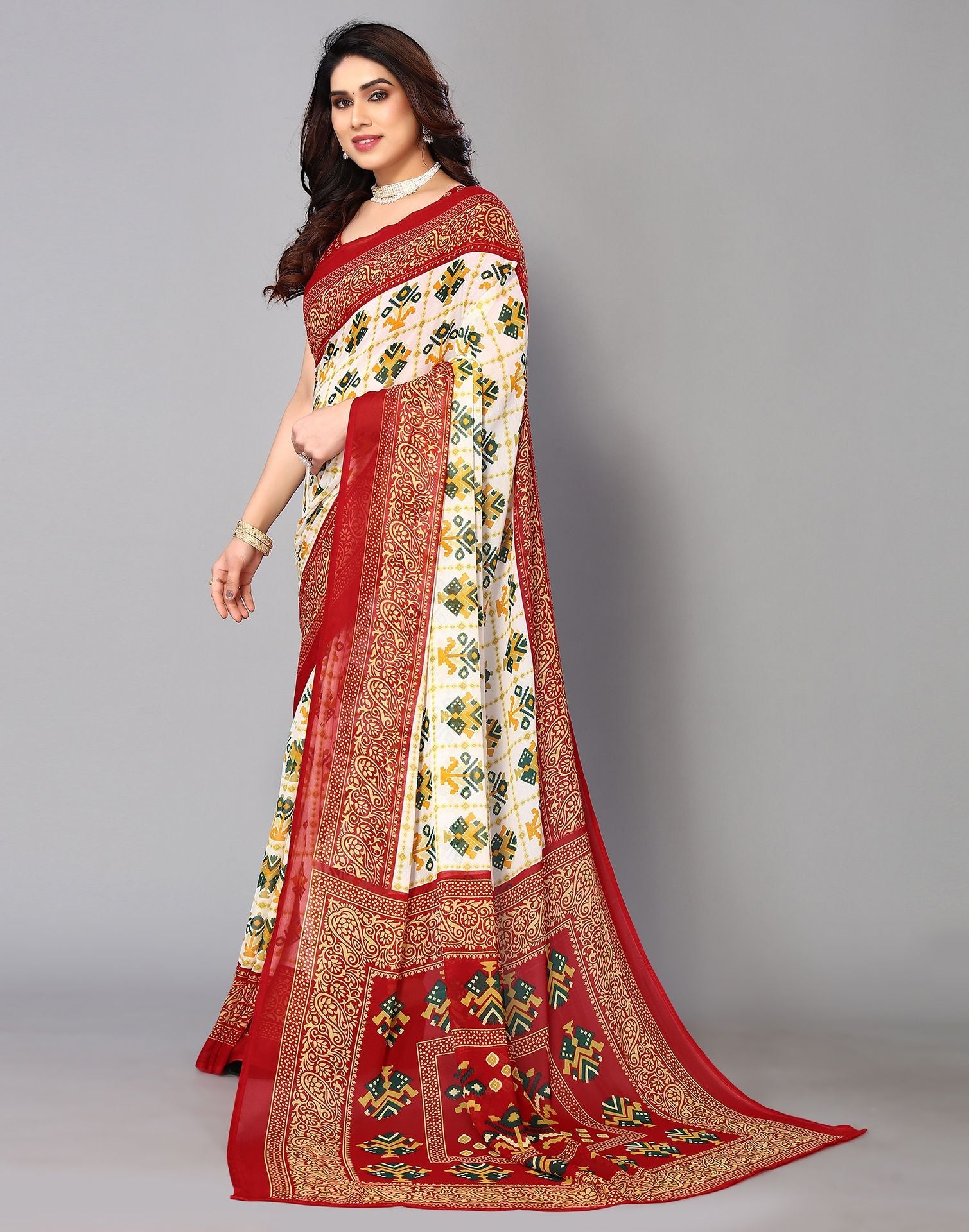 White Printed Saree | Sudathi
