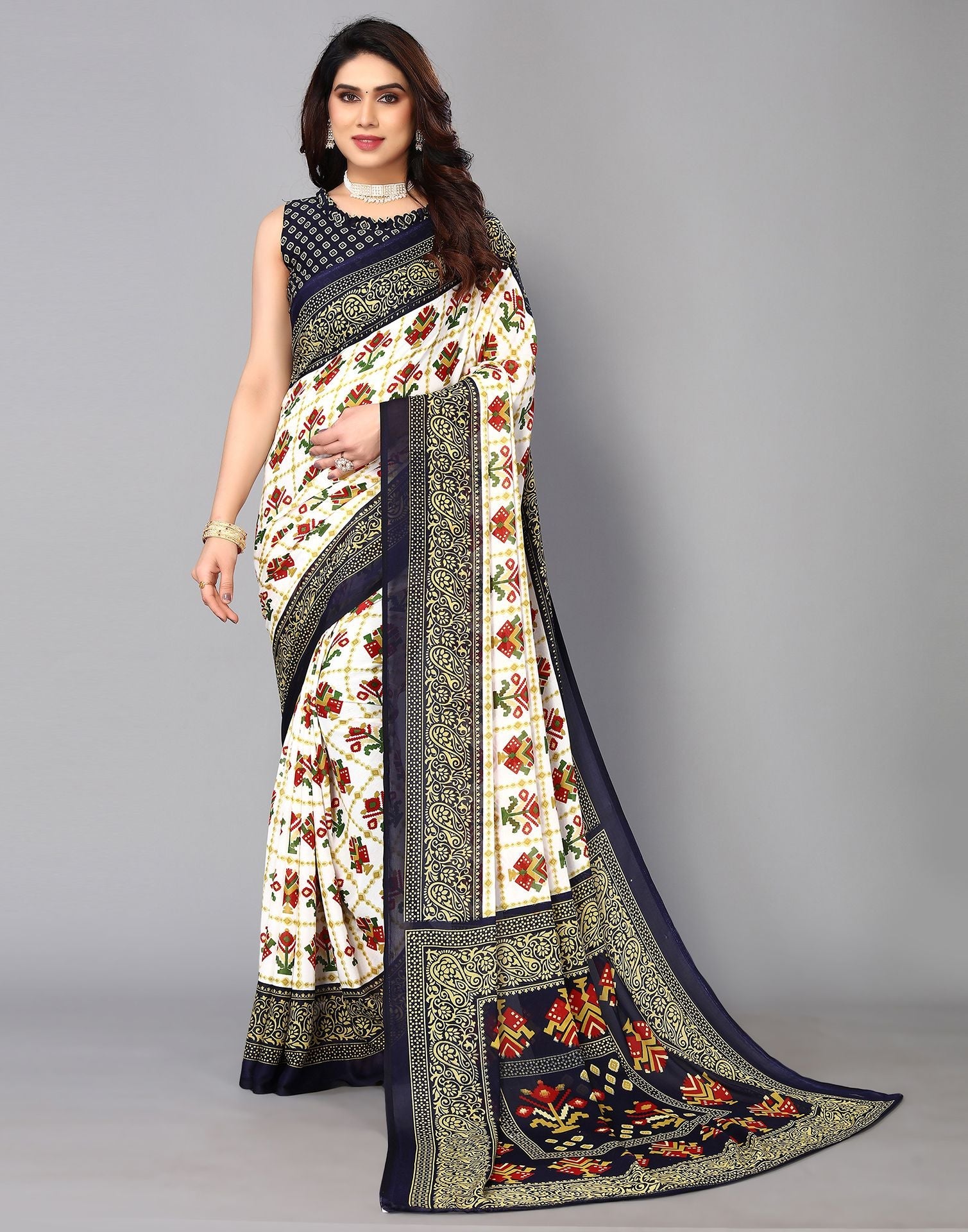 White Printed Saree | Sudathi