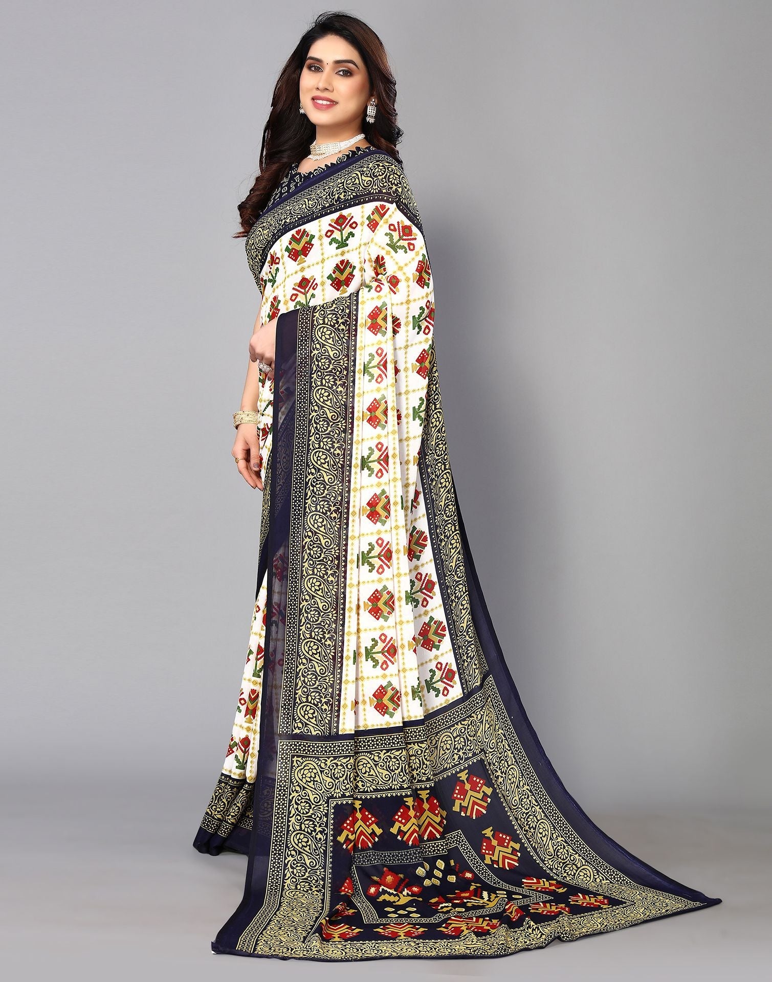 White Printed Saree | Sudathi