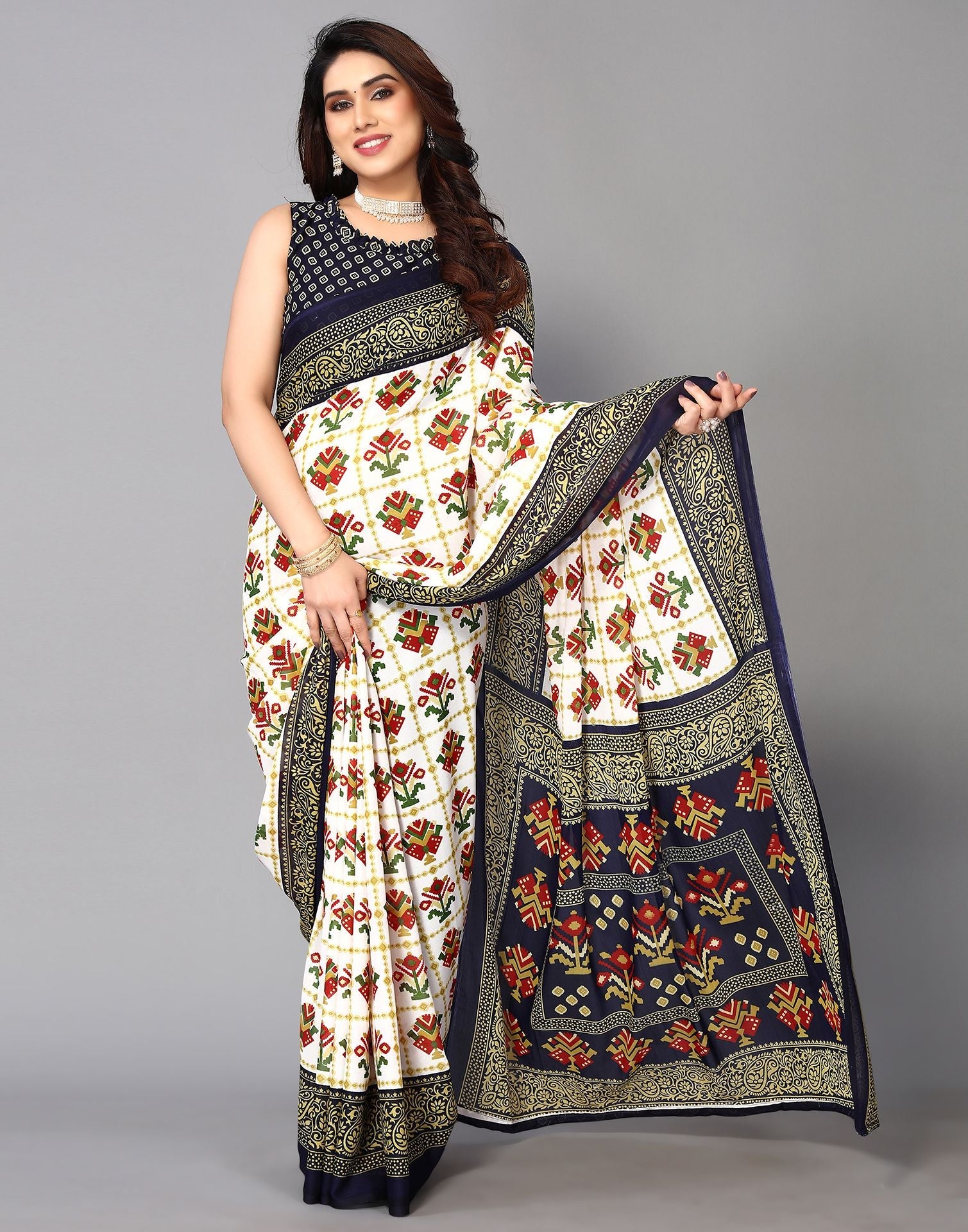 White Printed Saree | Sudathi