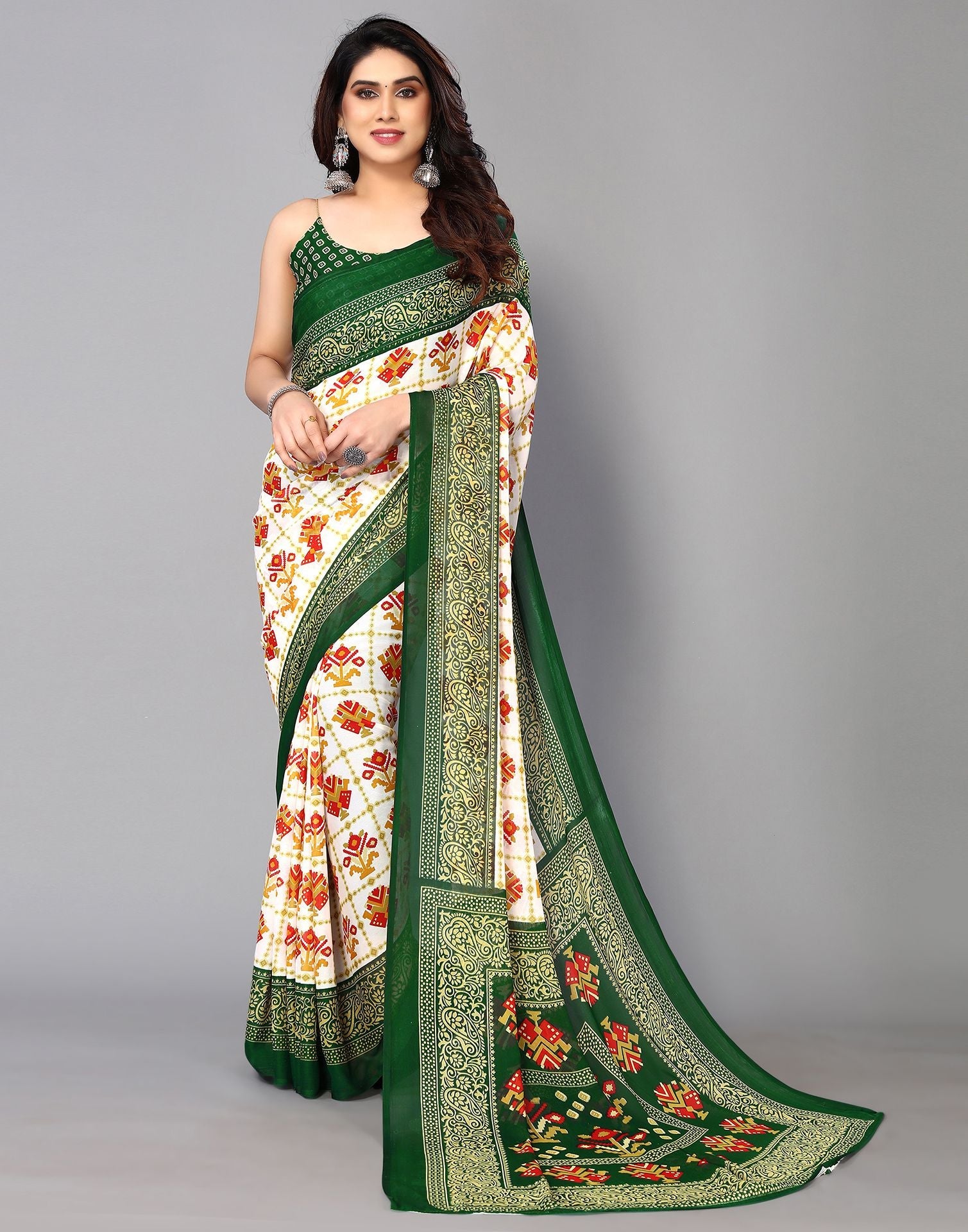 White Printed Saree | Sudathi