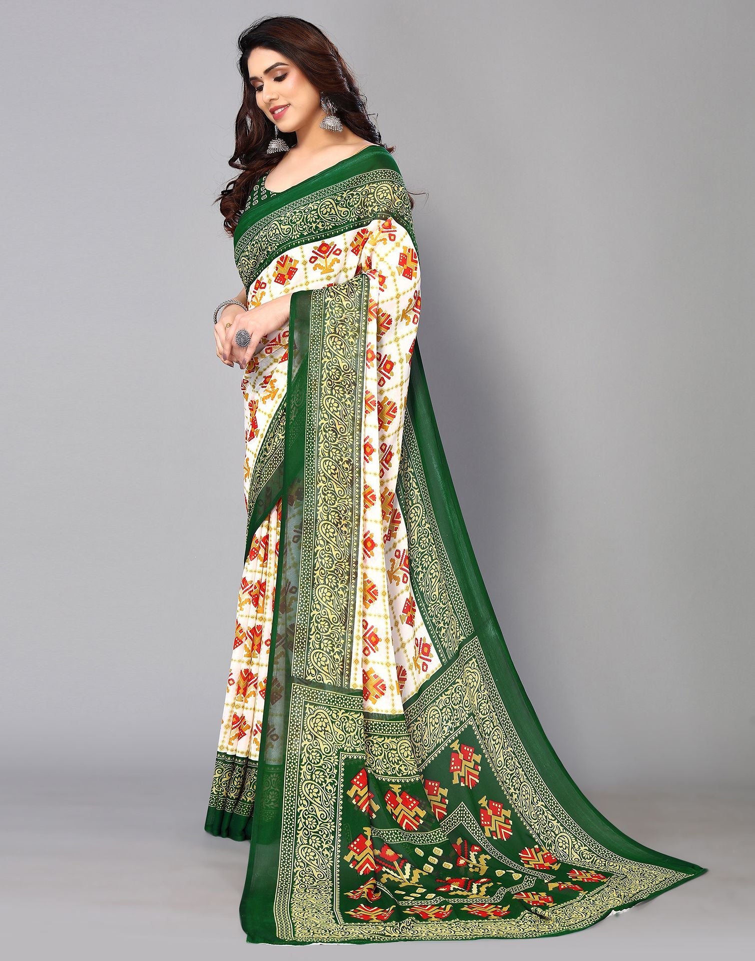 White Printed Saree | Sudathi