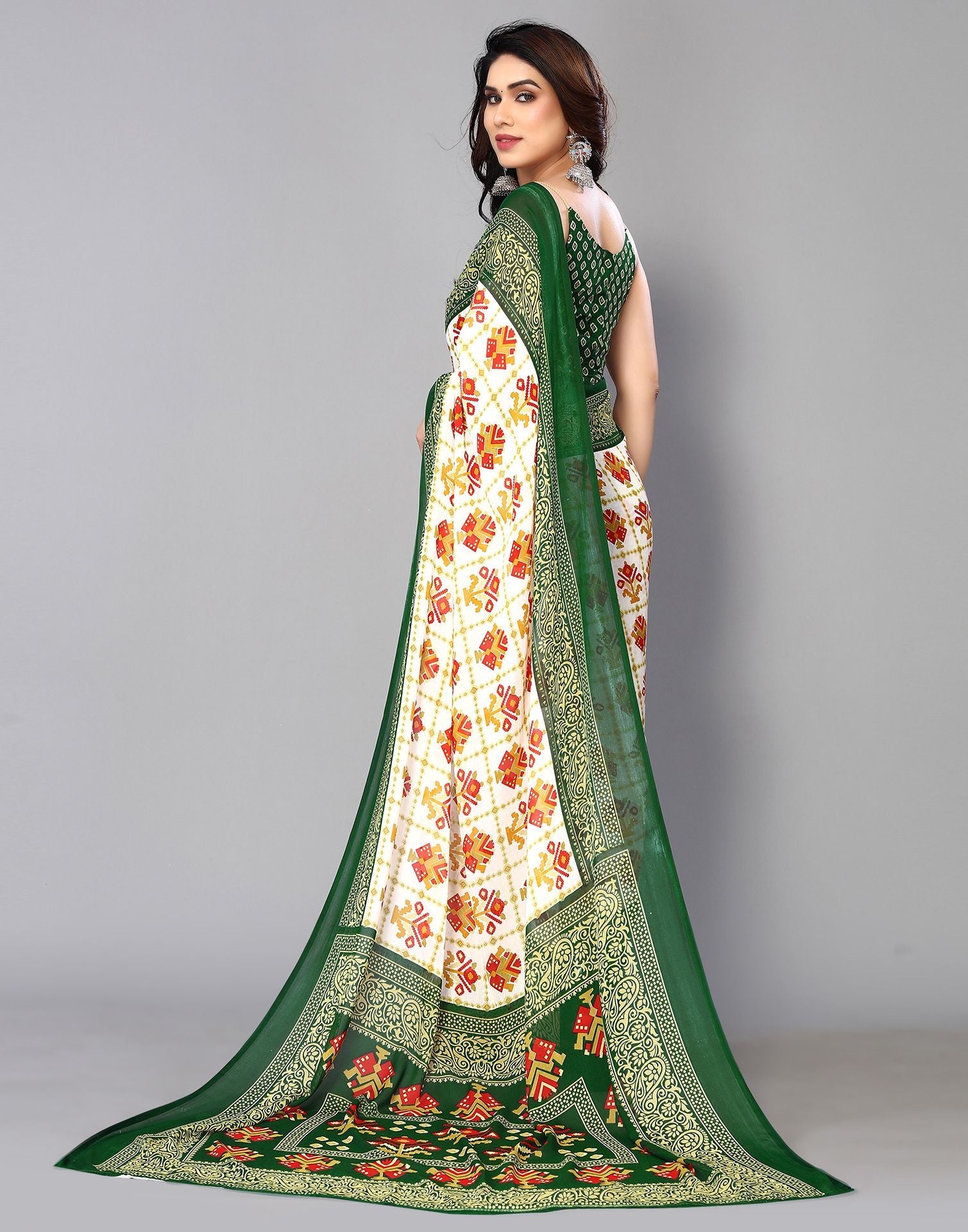White Printed Saree | Sudathi