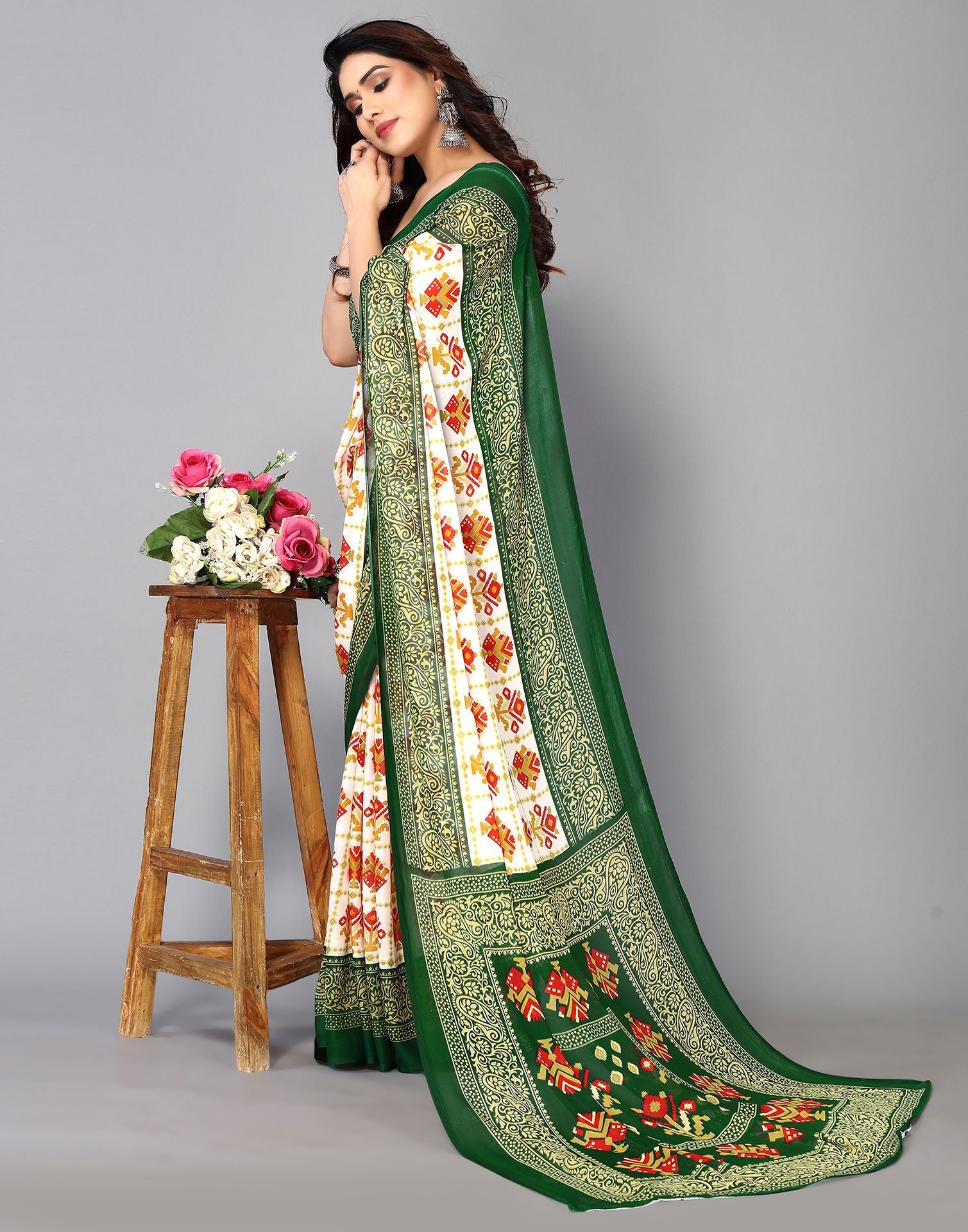 White Printed Saree | Sudathi