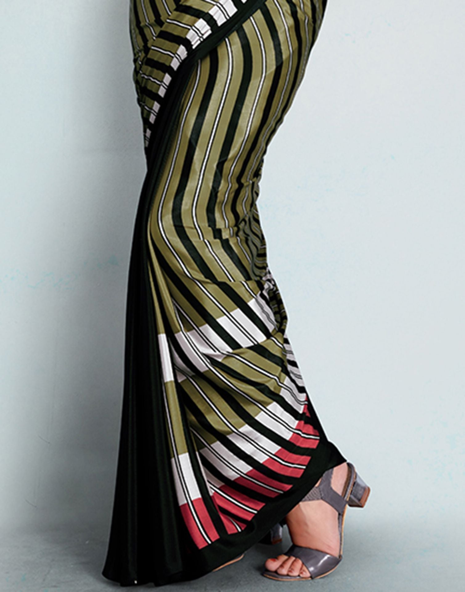 Dark Olive Green Silk Printed Saree | Sudathi
