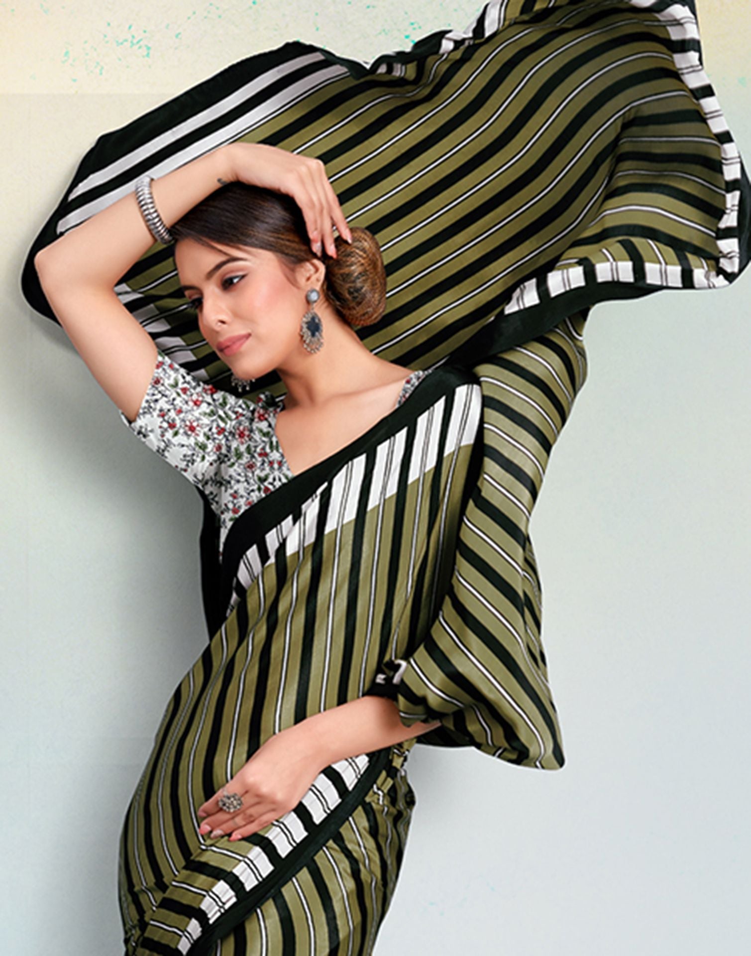 Dark Olive Green Silk Printed Saree | Sudathi
