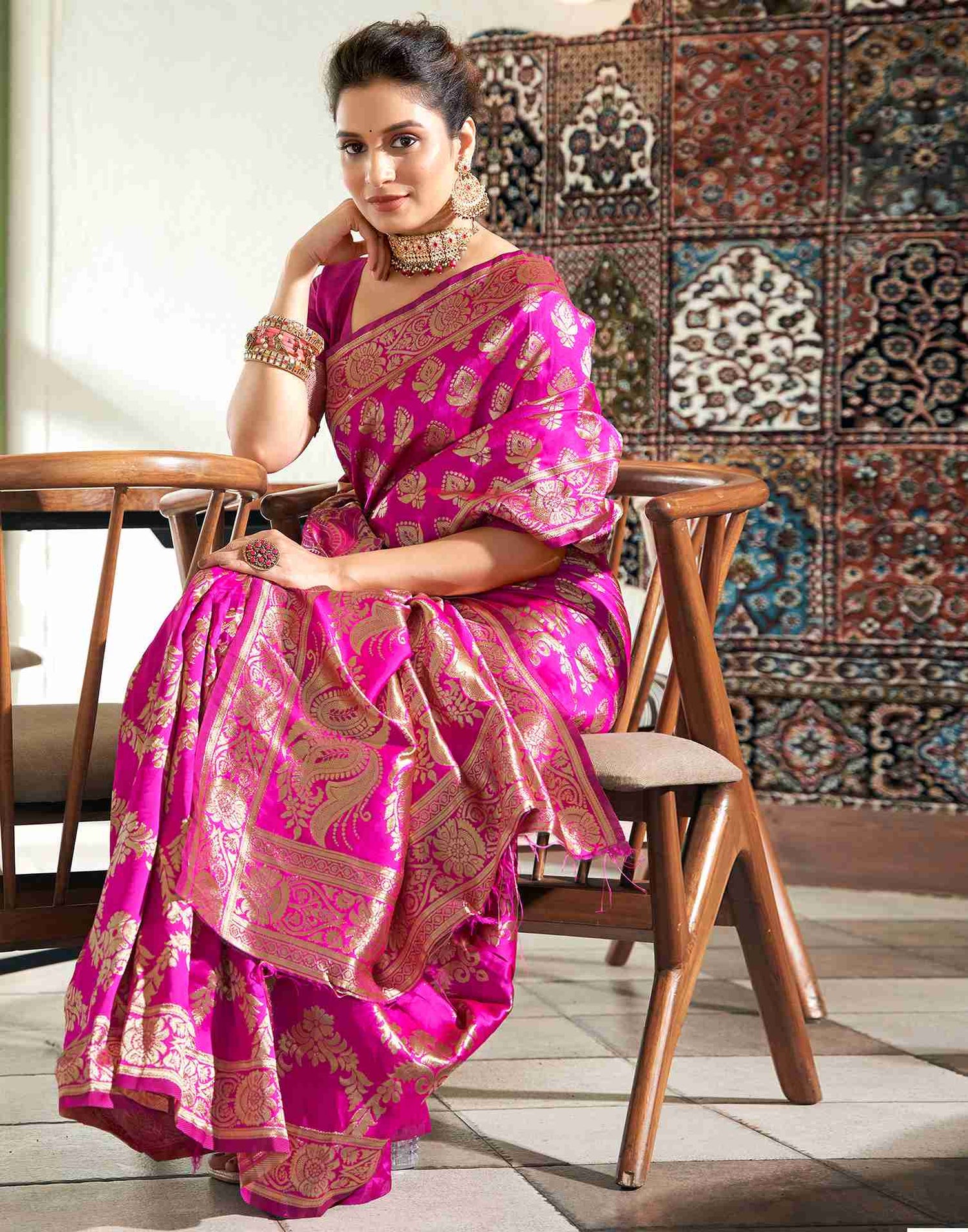 Rani Pink Silk Woven Banarasi Saree
