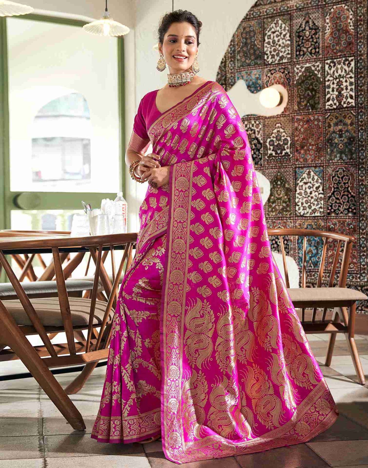 Rani Pink Silk Woven Banarasi Saree