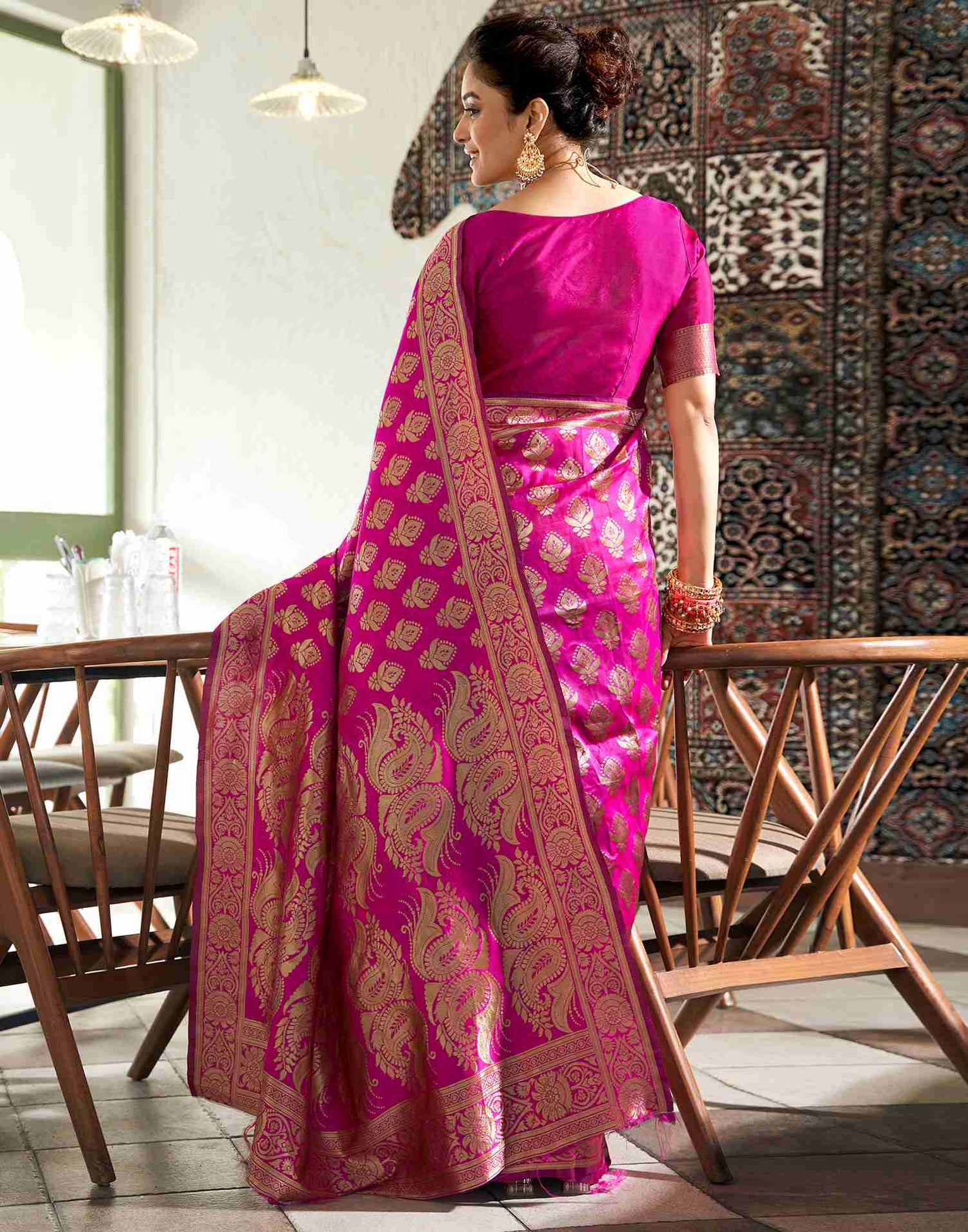 Rani Pink Silk Woven Banarasi Saree