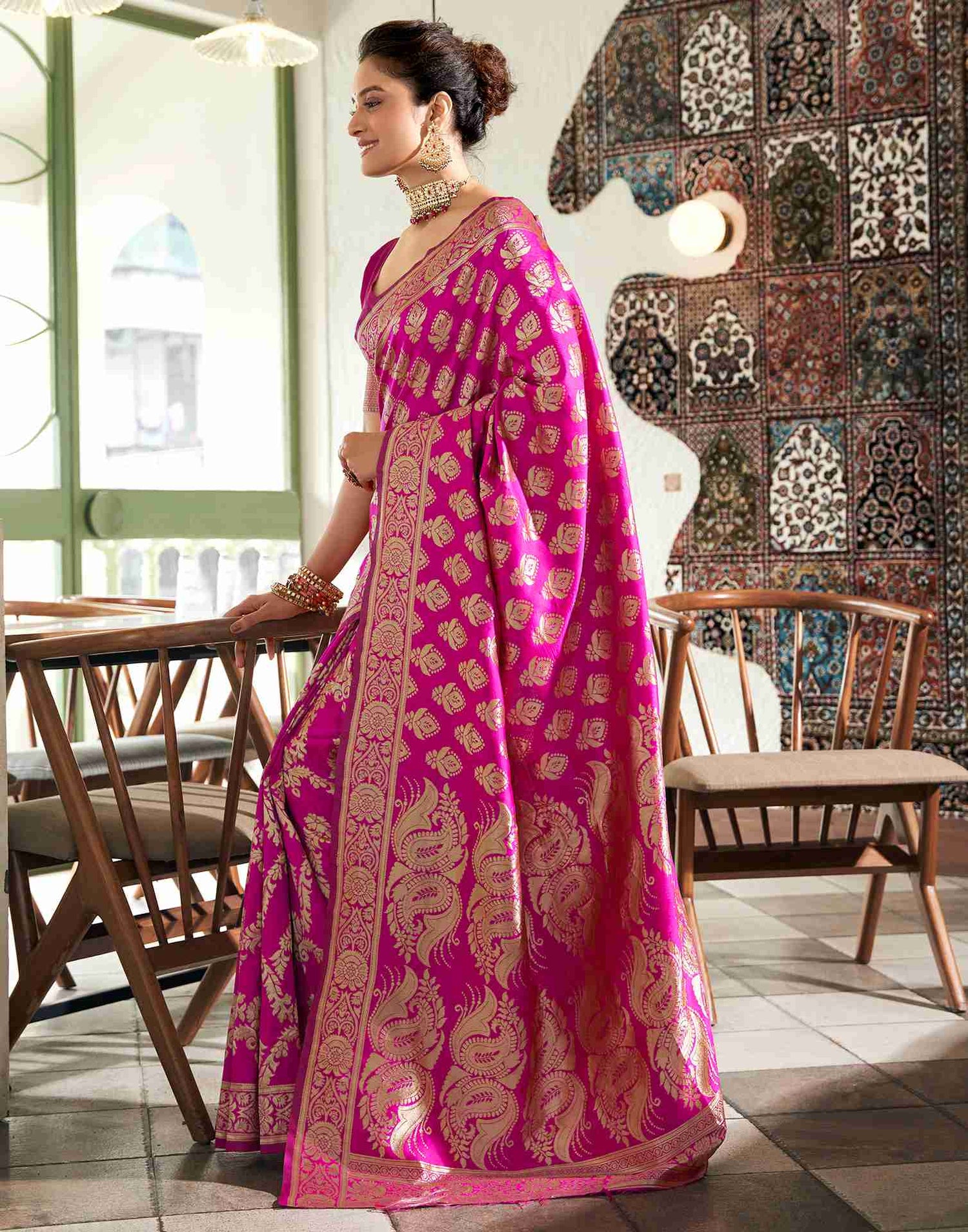 Rani Pink Silk Woven Banarasi Saree
