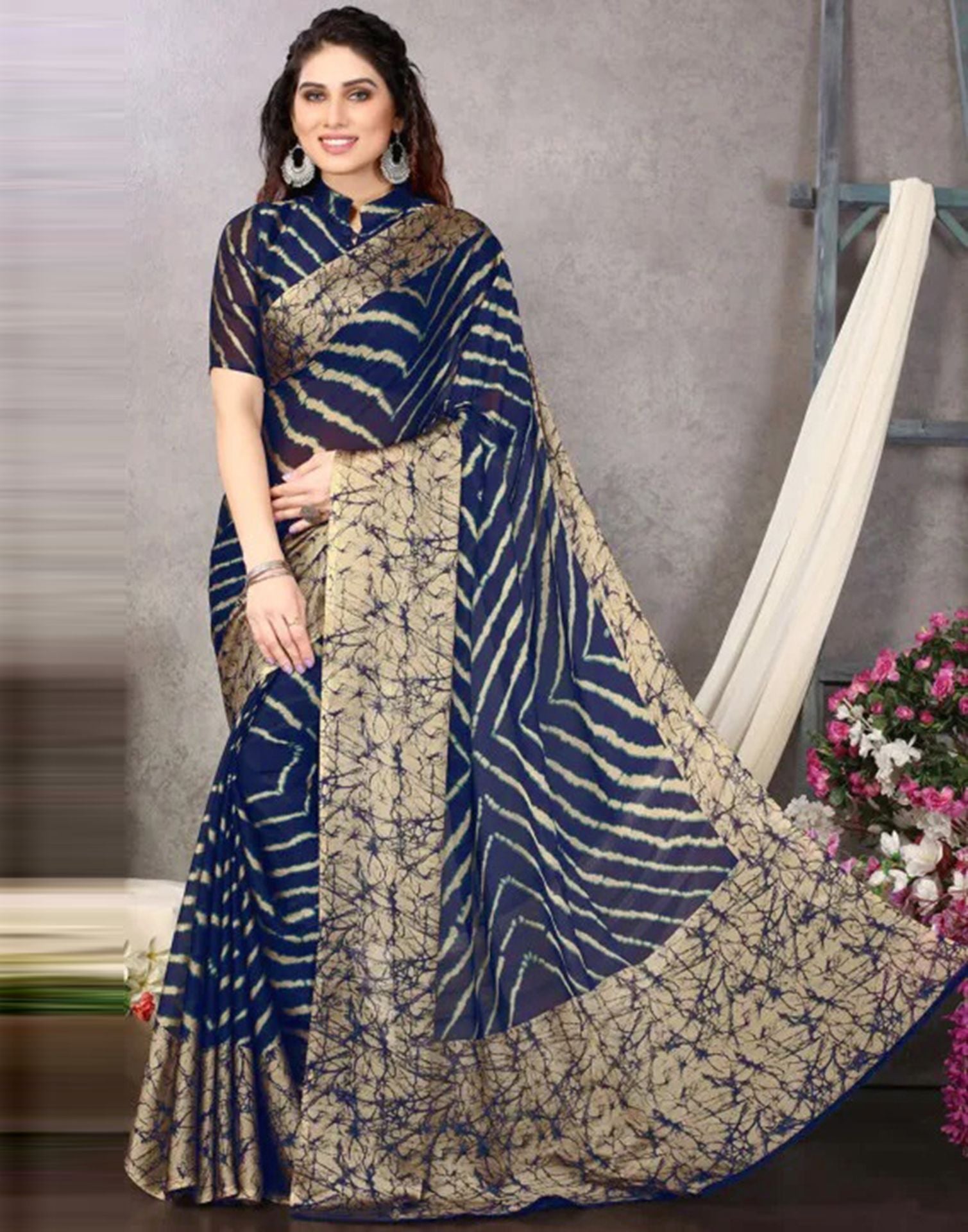 Blue Chiffon Printed Saree | Sudathi