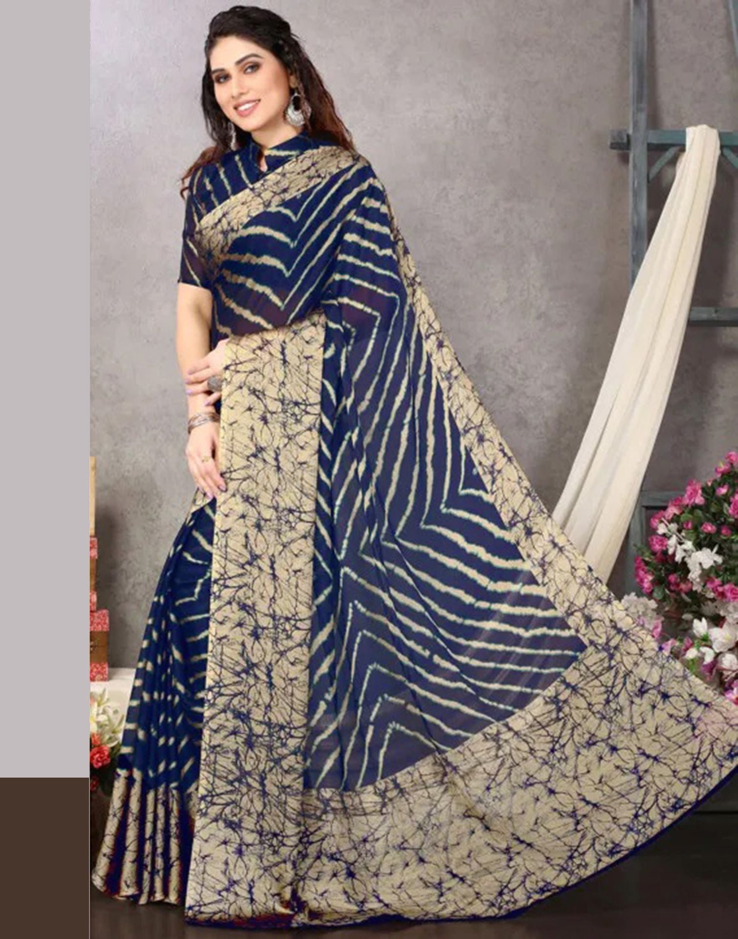 Blue Chiffon Printed Saree | Sudathi