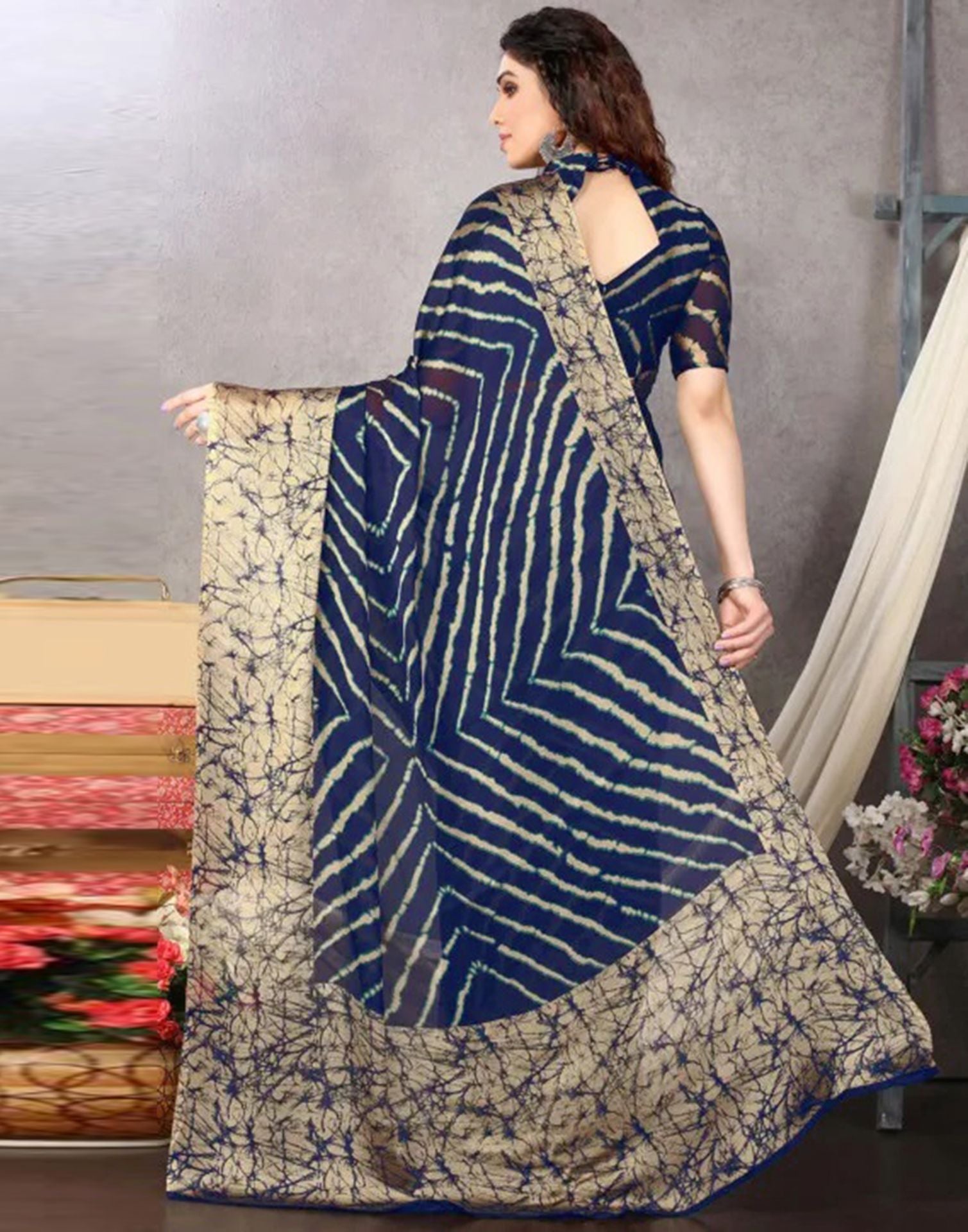 Blue Chiffon Printed Saree | Sudathi