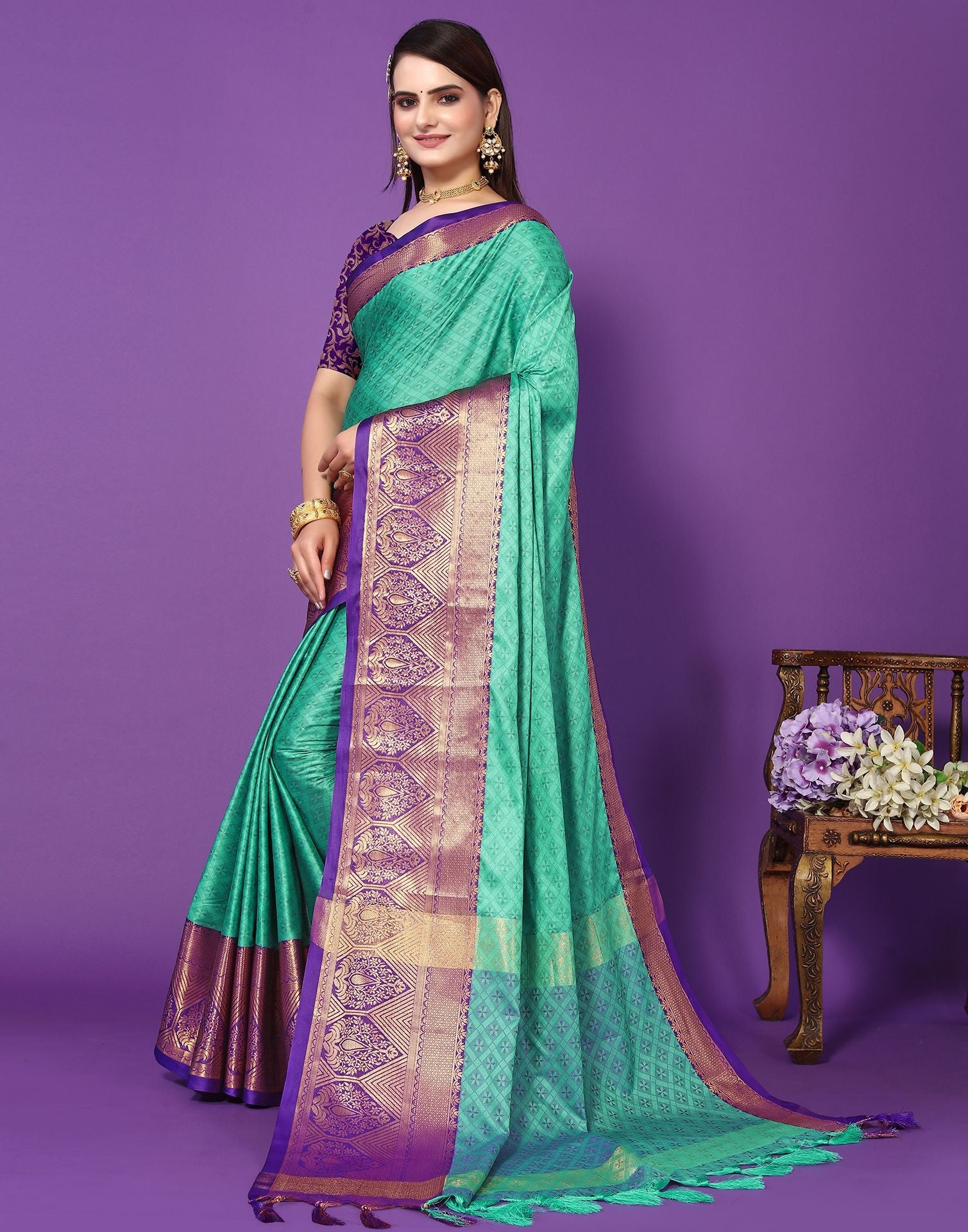 Rama Green Cotton Saree | Sudathi