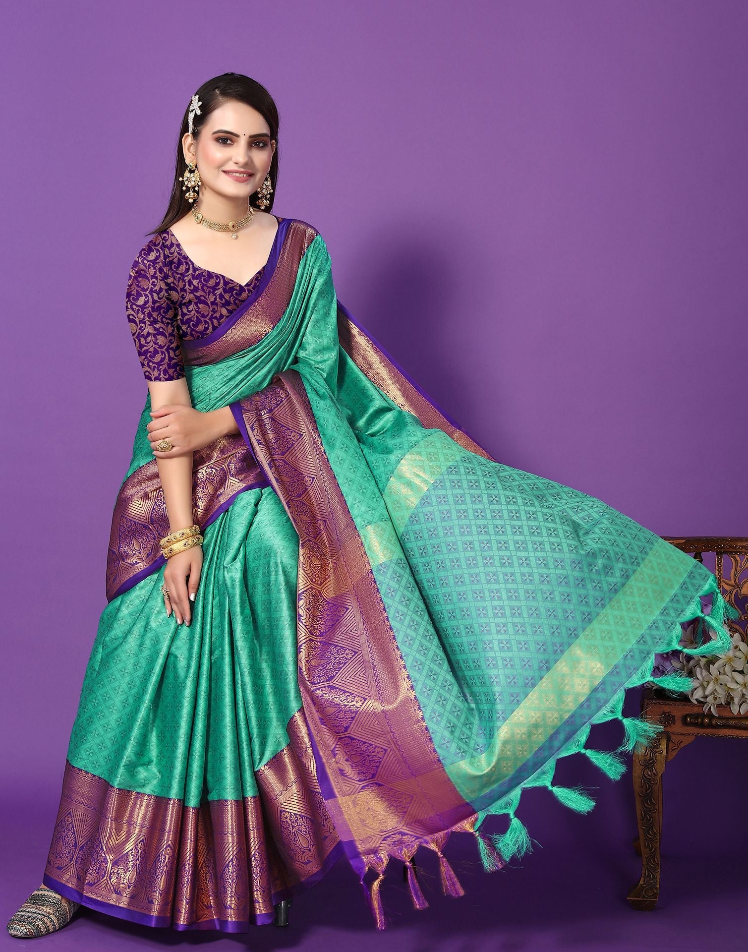 Rama Green Cotton Saree | Sudathi