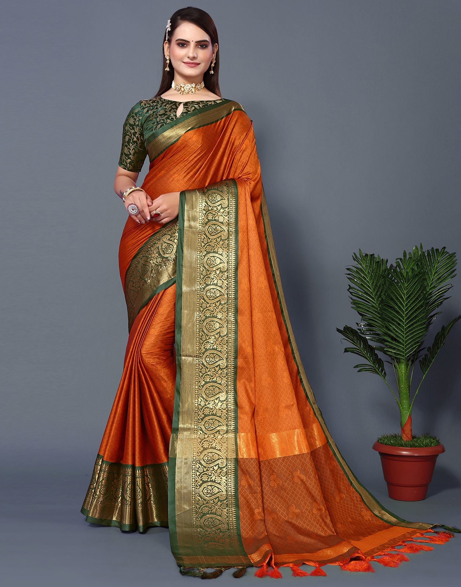 Dark Orange Cotton Saree | Sudathi