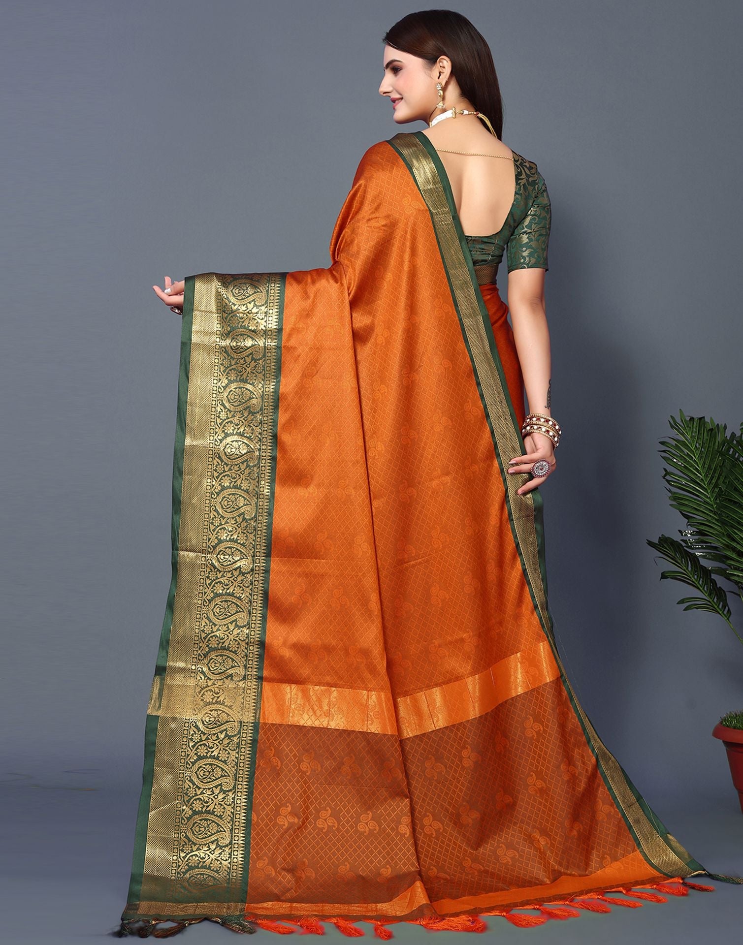 Dark Orange Cotton Saree | Sudathi