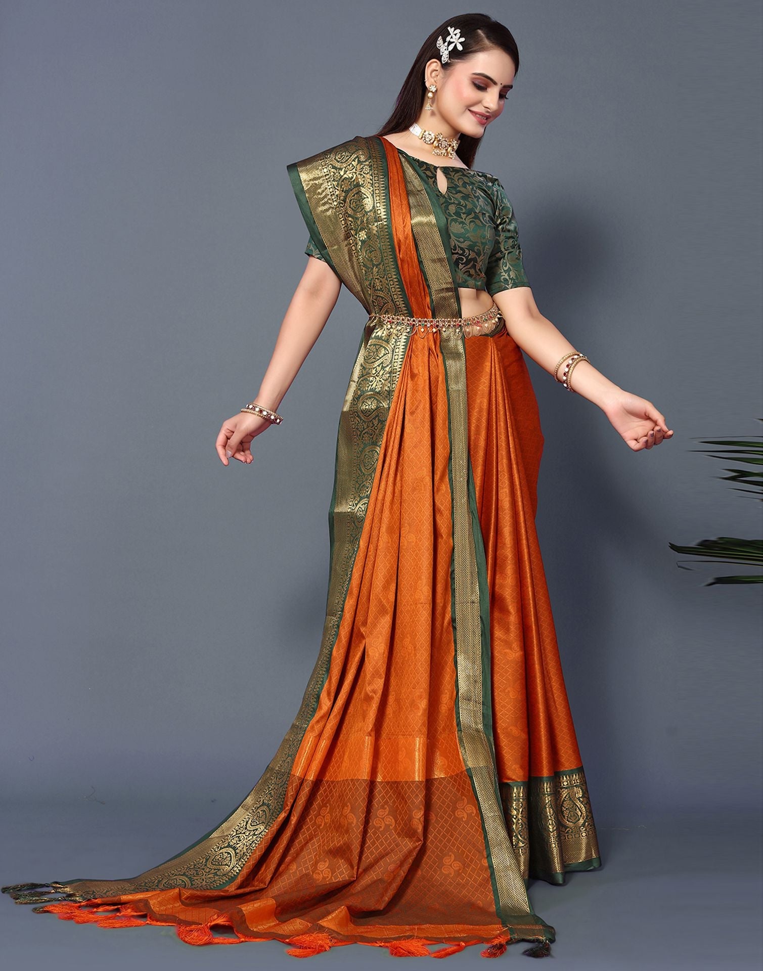 Dark Orange Cotton Saree | Sudathi