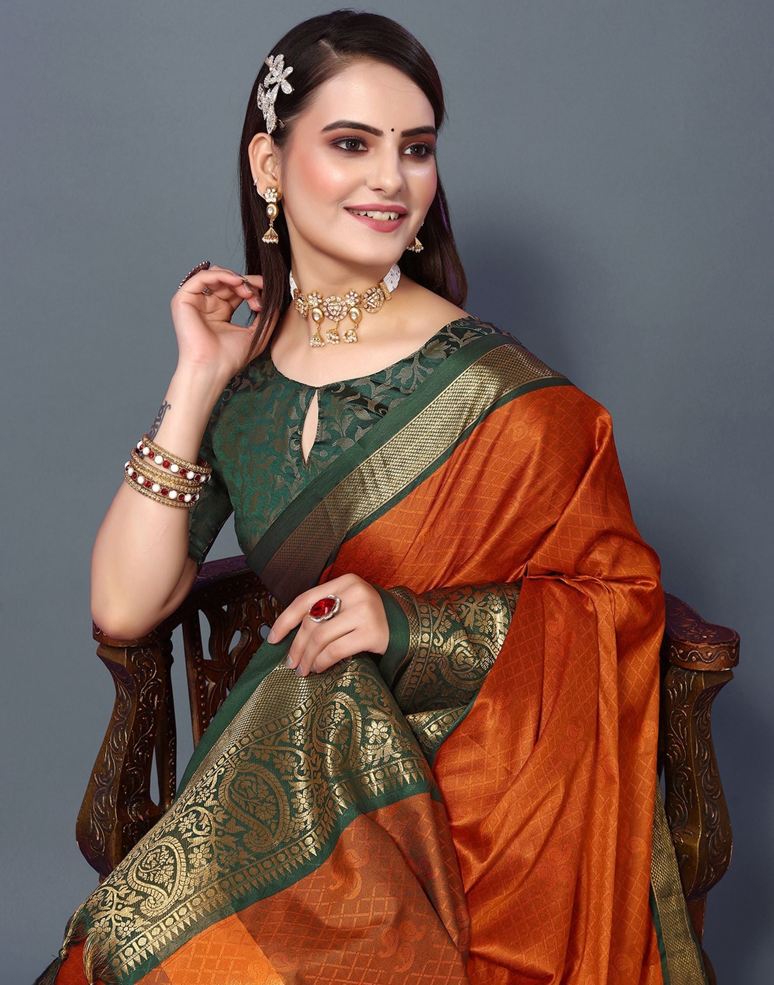 Dark Orange Cotton Saree | Sudathi