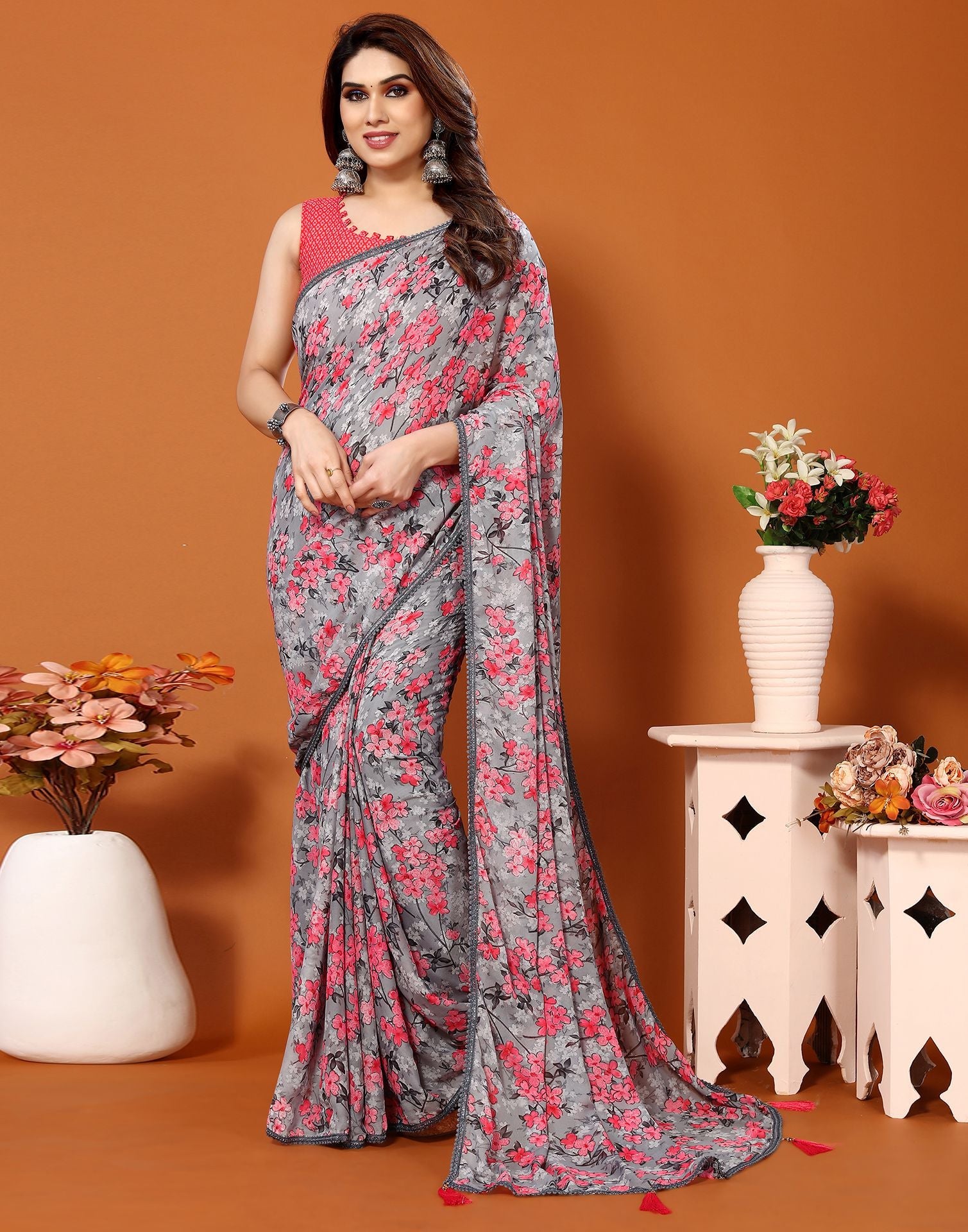 Pink Printed Saree | Sudathi
