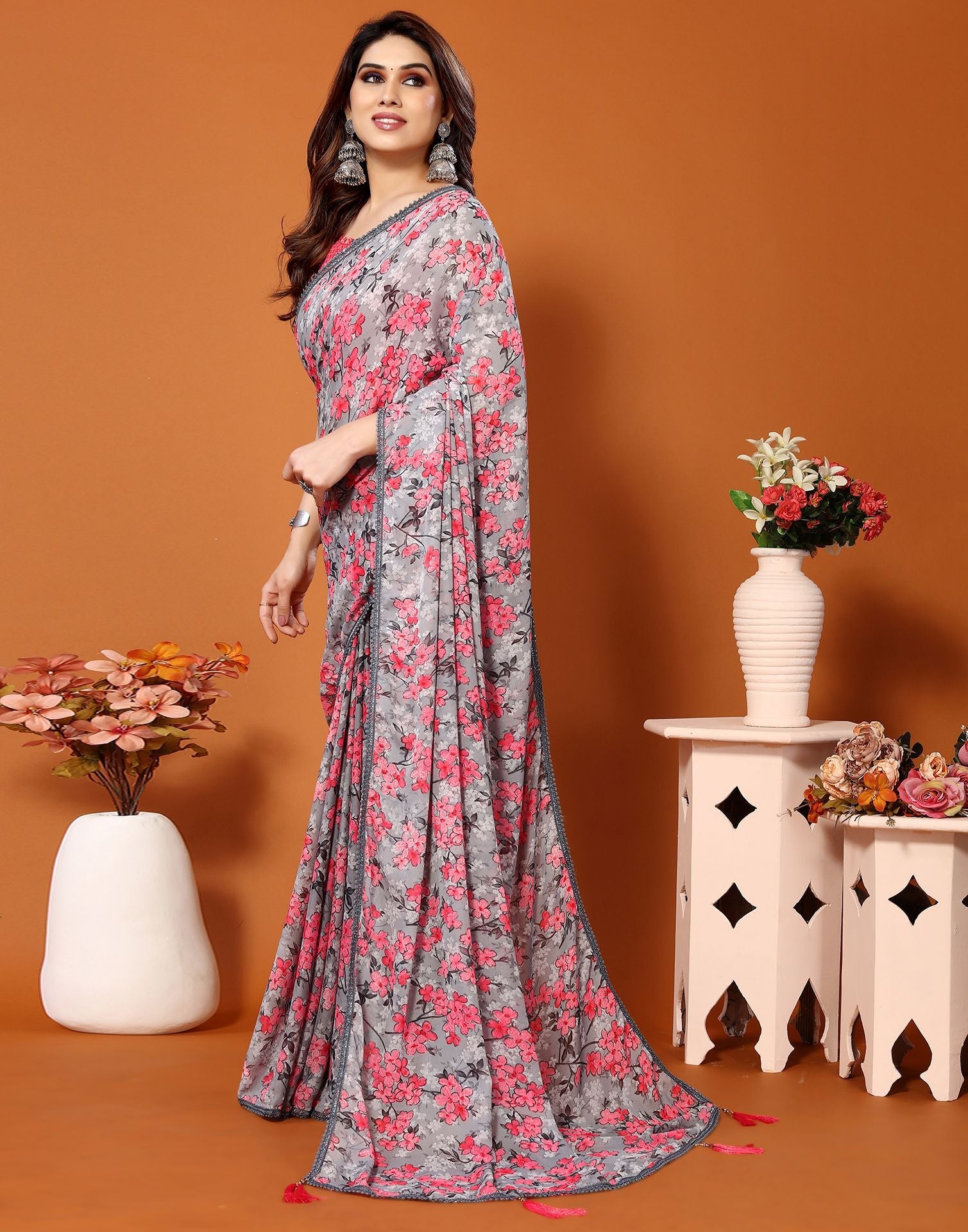 Pink Printed Saree | Sudathi