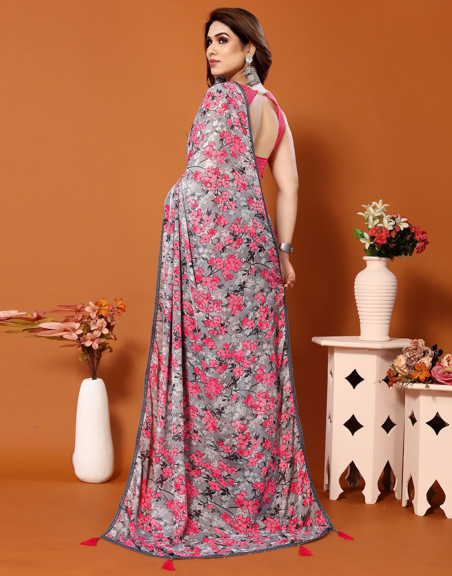 Pink Printed Saree | Sudathi