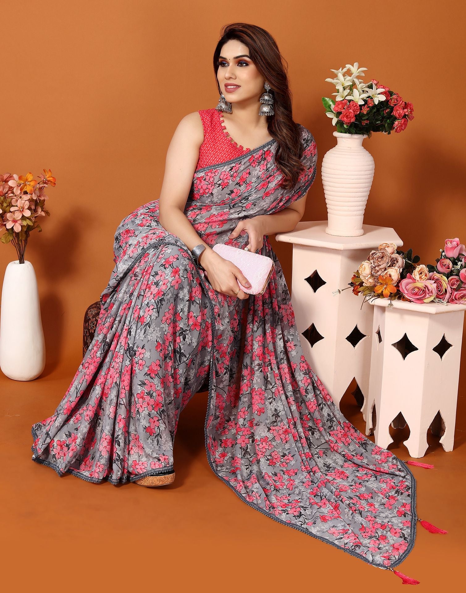 Pink Printed Saree | Sudathi