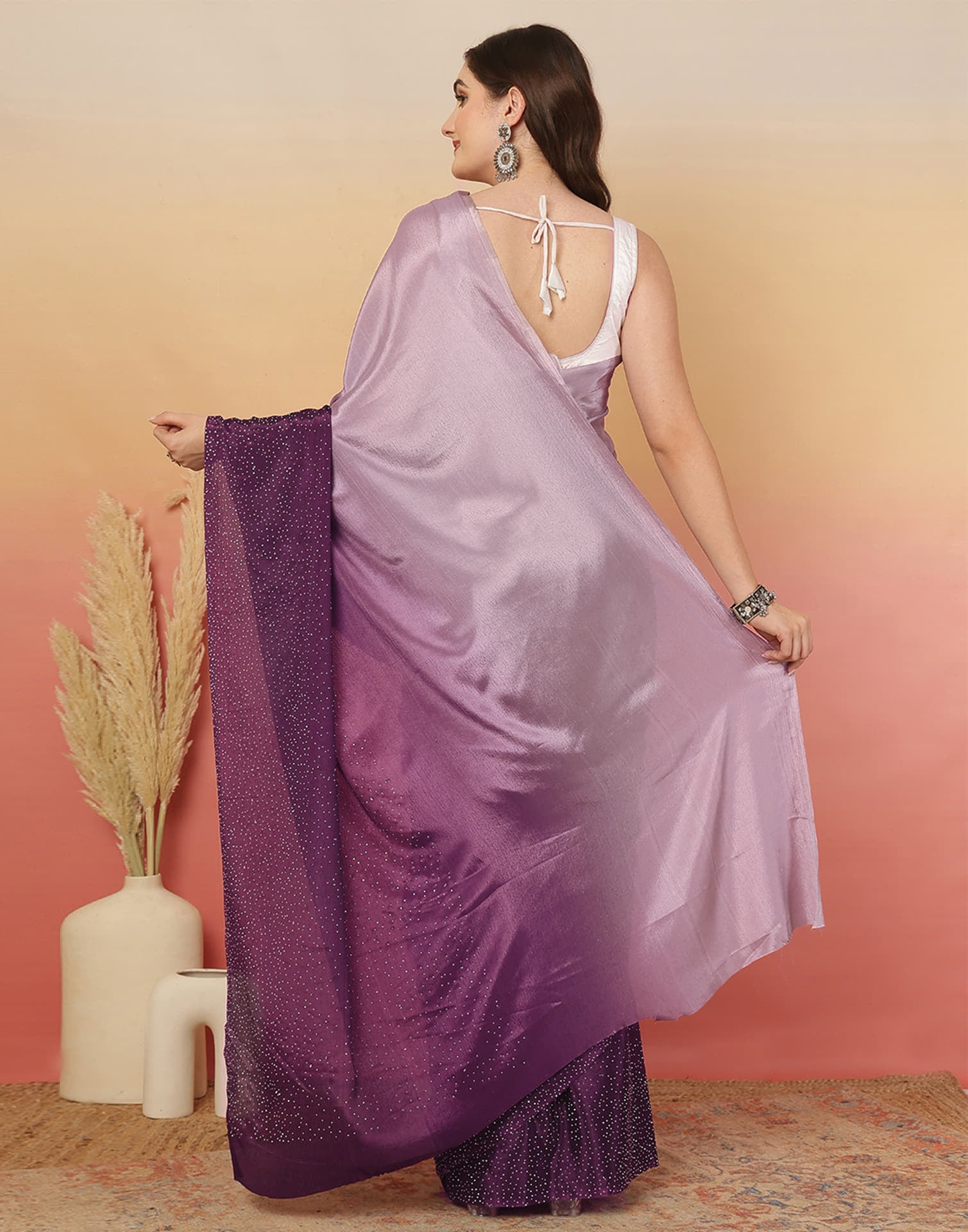 Wine Chinnon Stone Work Swarovski Saree