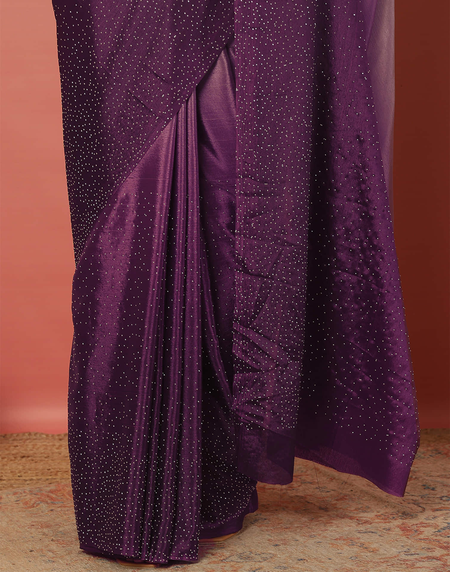 Wine Chinnon Stone Work Swarovski Saree