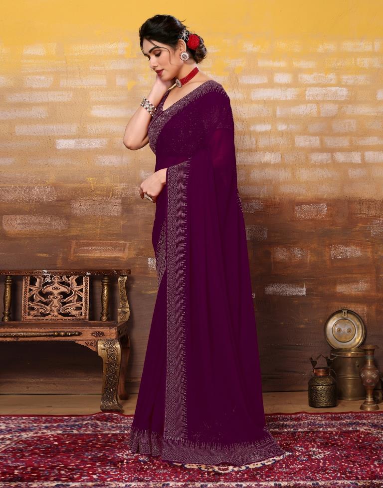 Wine Plain Georgette Saree