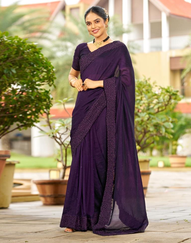 Purple Plain Silk Saree Sudathi