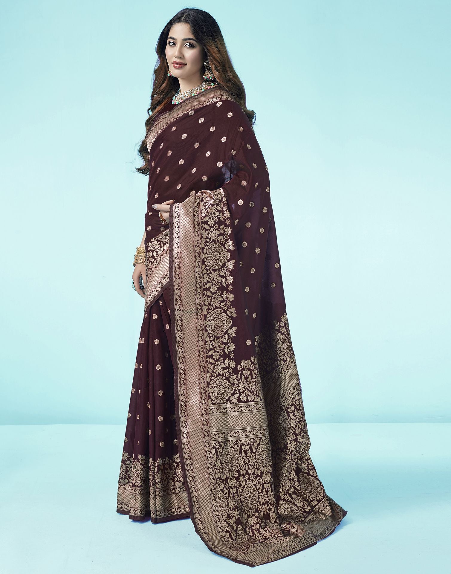 Maroon Jacquard Silk Saree