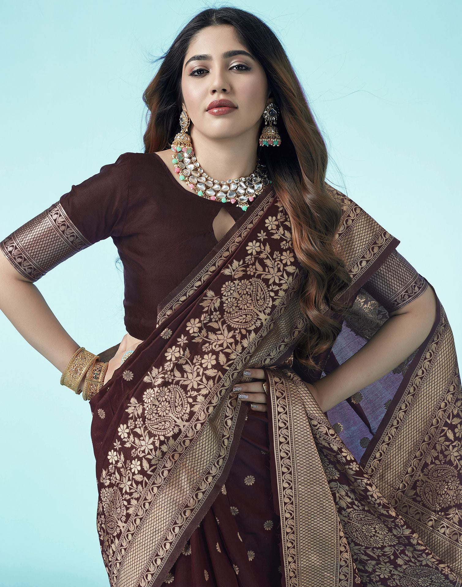 Maroon Jacquard Silk Saree