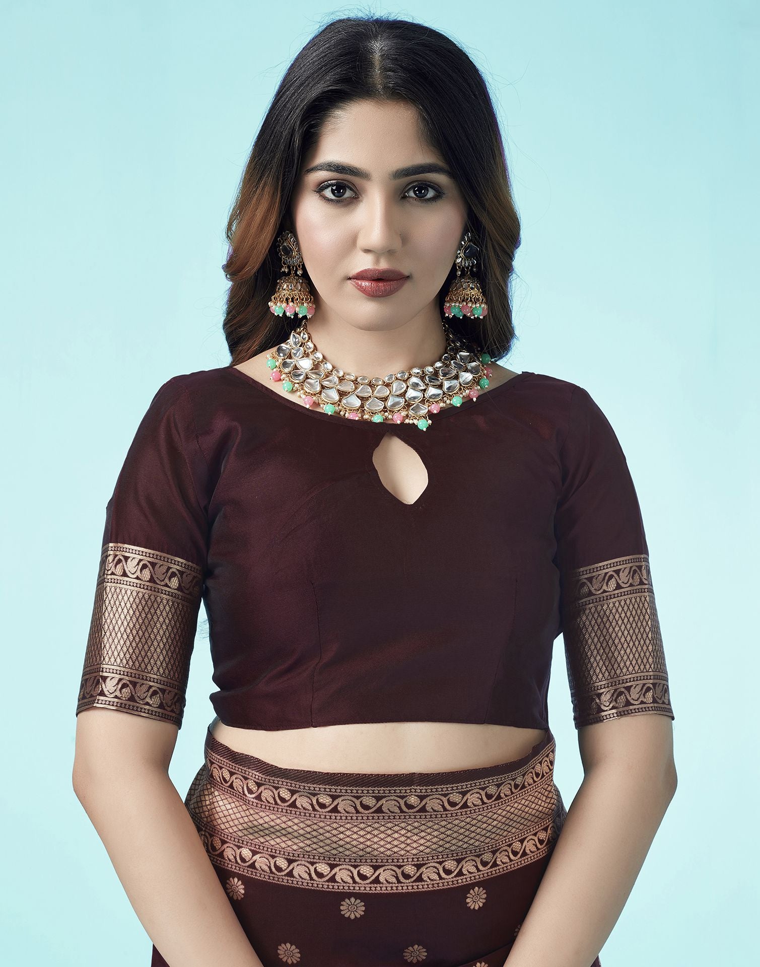 Maroon Jacquard Silk Saree