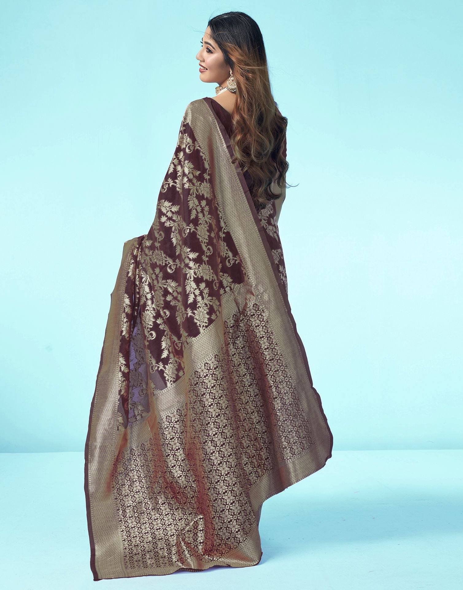 Maroon Floral Banarasi Silk Saree