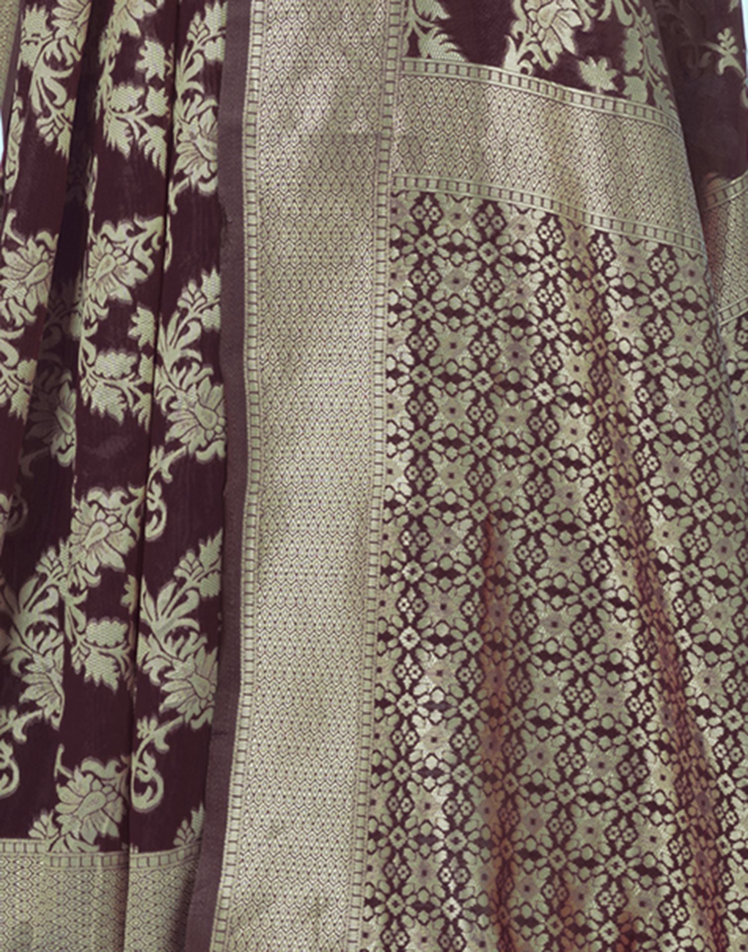 Maroon Floral Banarasi Silk Saree