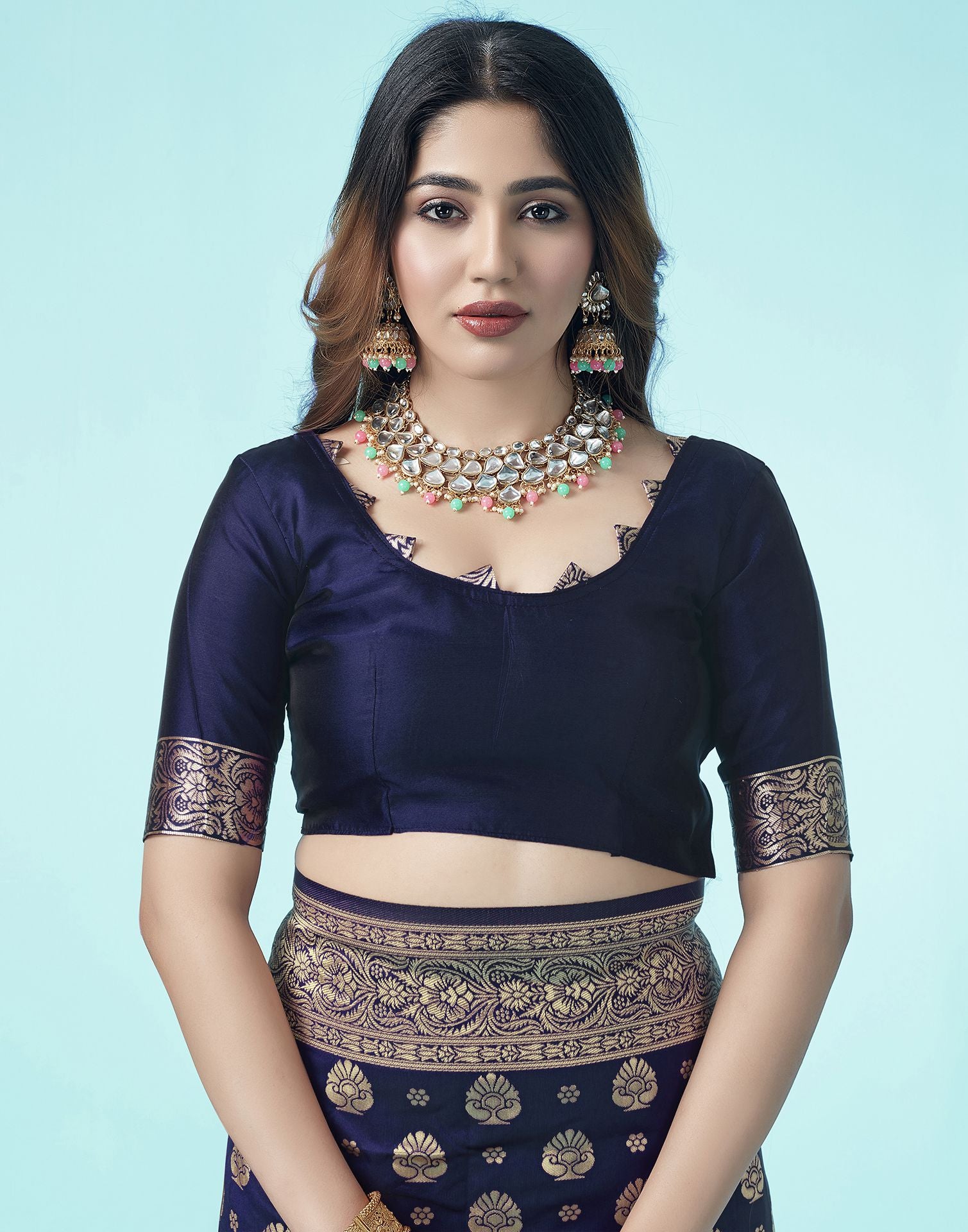 Navy Blue Jacquard Silk Saree